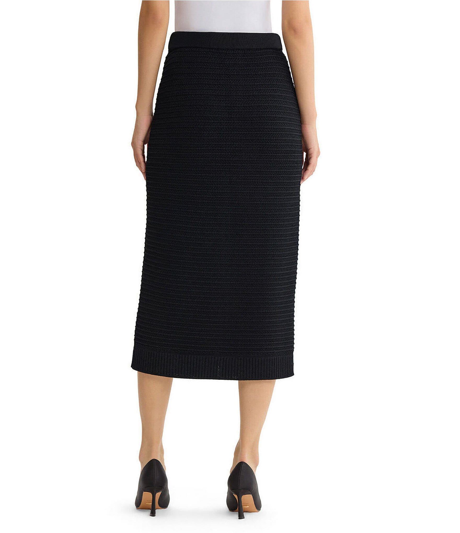 MISOOK Monochromatic Ottoman Knit No-Roll Elastic A-Line Pull-On Coordinating Midi Skirt