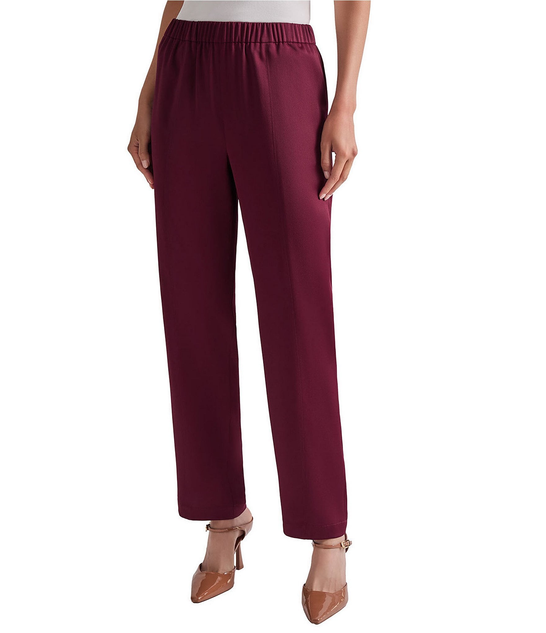 MISOOK No-Roll Waist Straight Leg Pull-On Ankle Pants