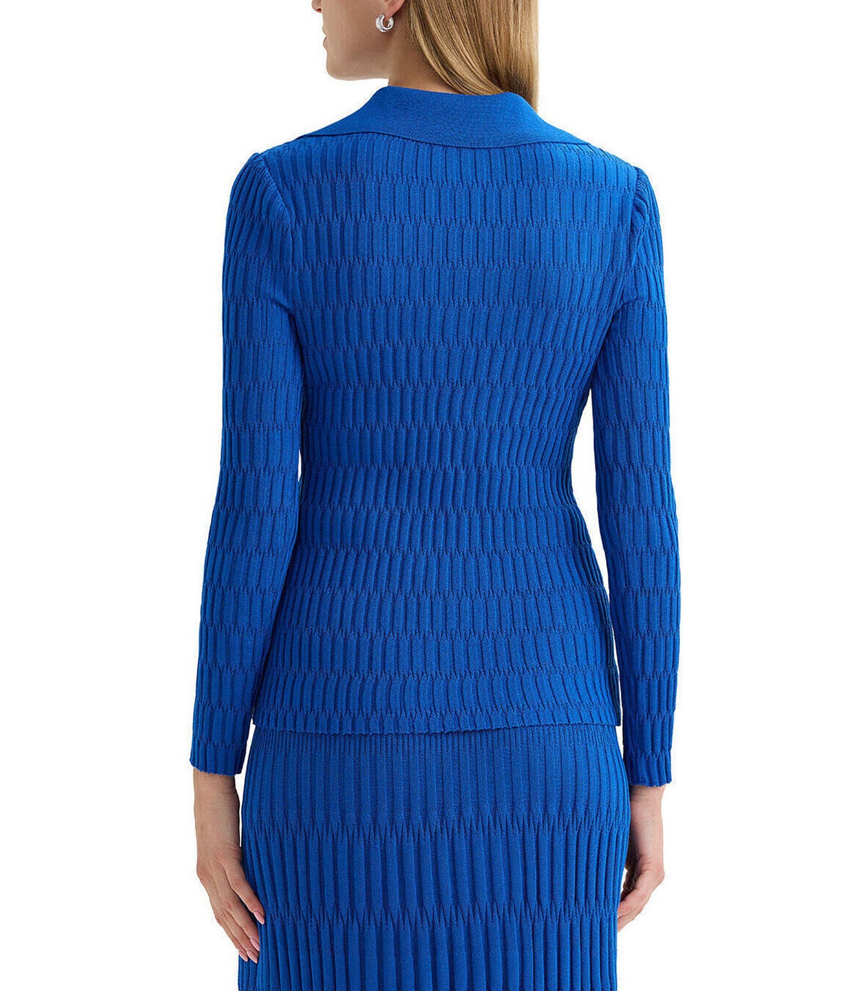 MISOOK Raised Geometric Soft Knit Split Collar Long Sleeve Tunic