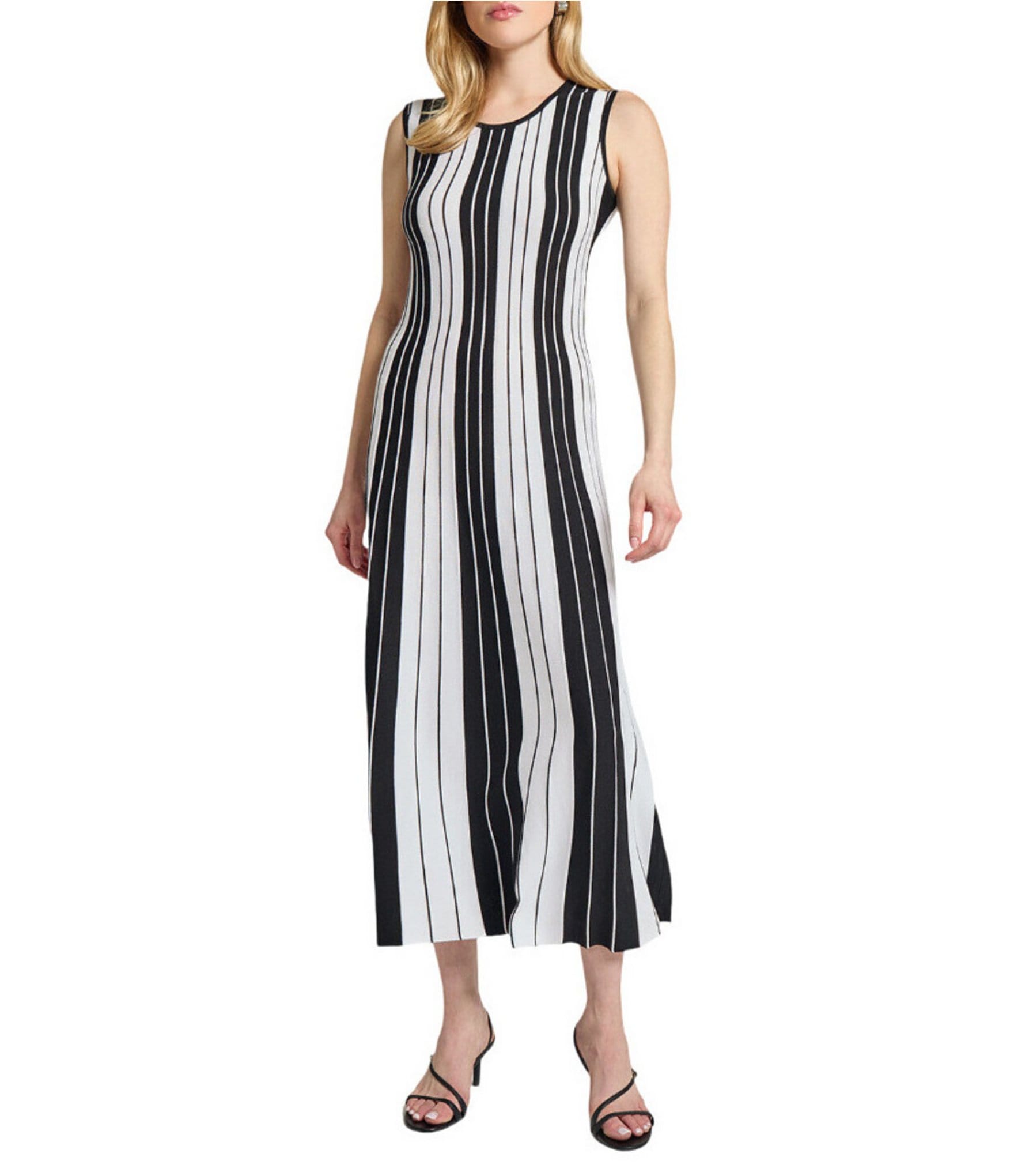 MISOOK Stripe Knit Scoop Neck Sleeveless Dress
