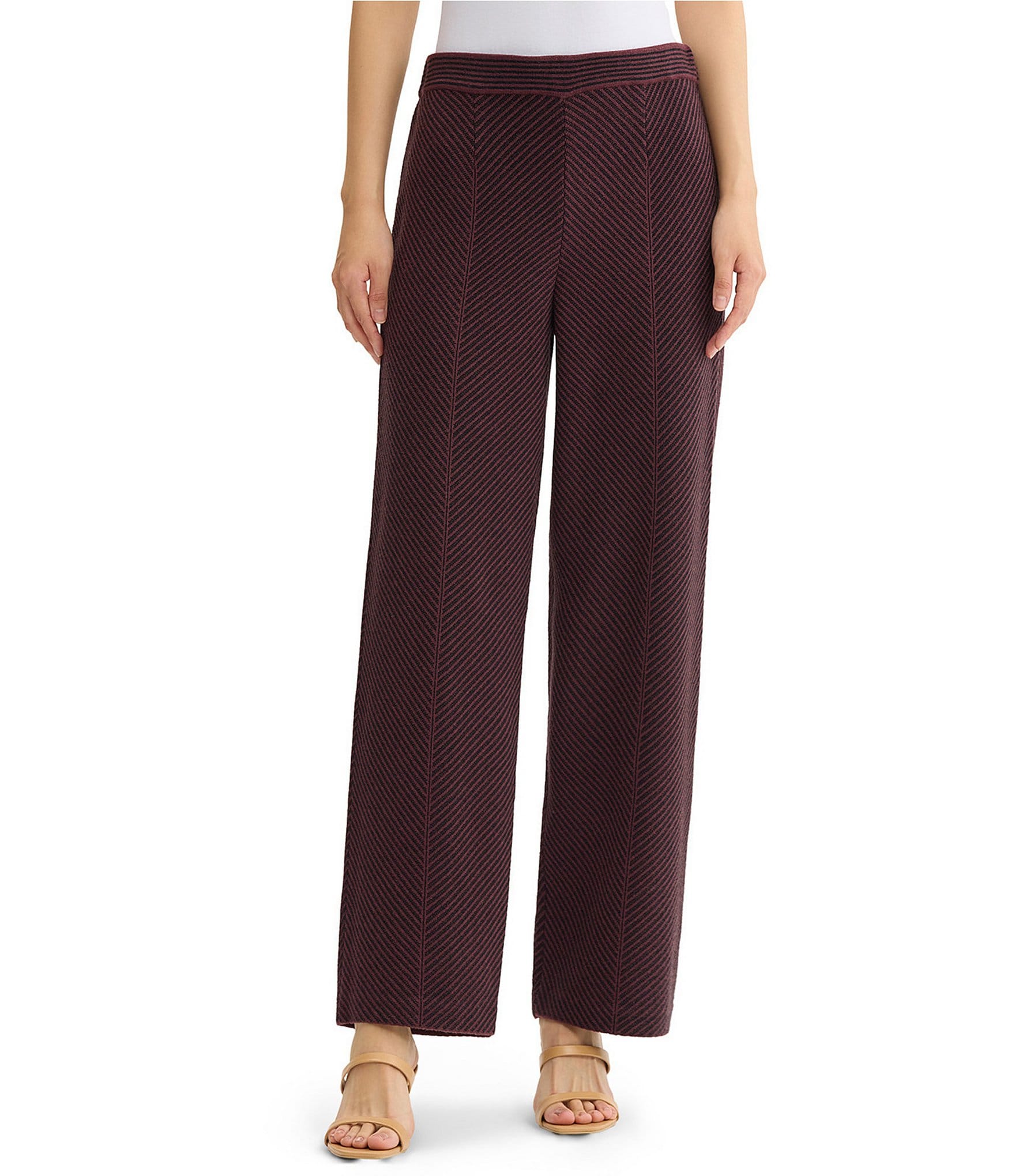 MISOOK Wrinkle-Resistant Chevron Straight Leg Pull-On Knit Cooordinating Pants