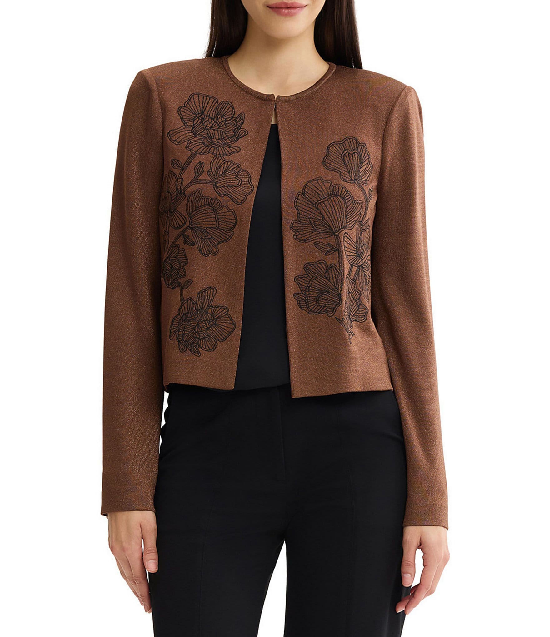 MISOOK Wrinkle-Resistant Embroidered Metallic Long Bell Sleeve Cardigan