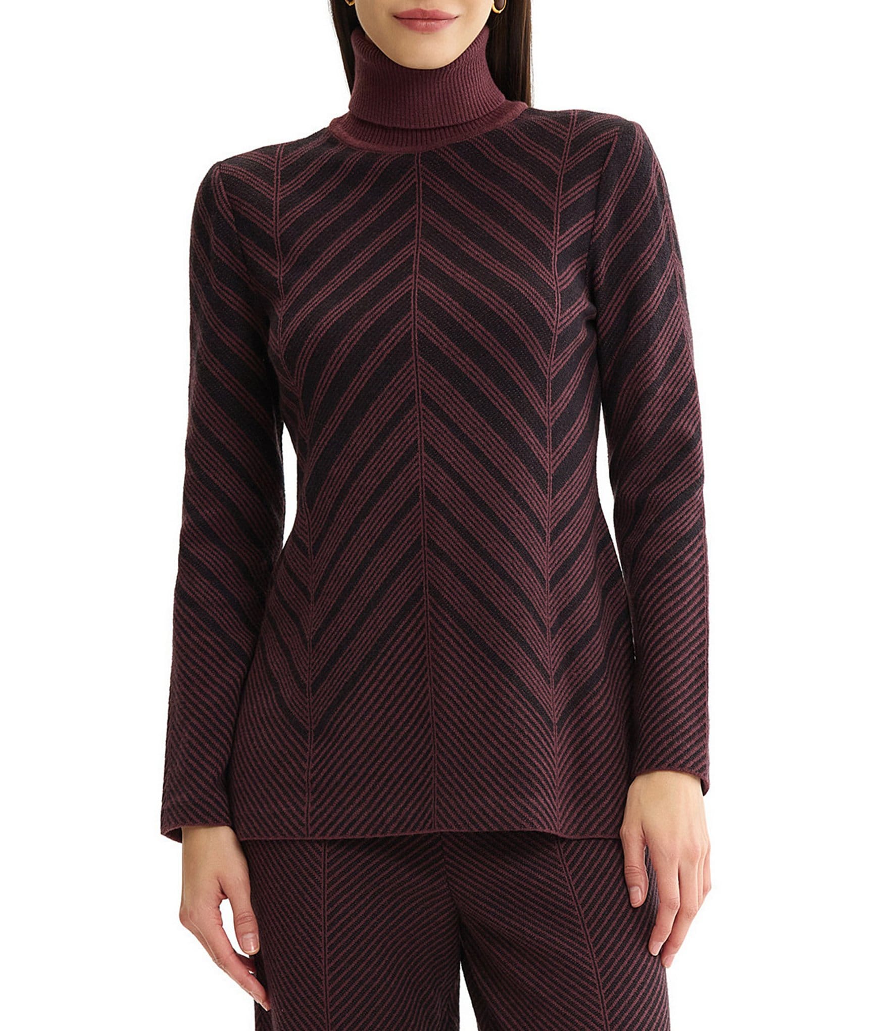 MISOOK Wrinkle-Resistant Knit Chevron Turtleneck Long Sleeve Coordinating Tunic
