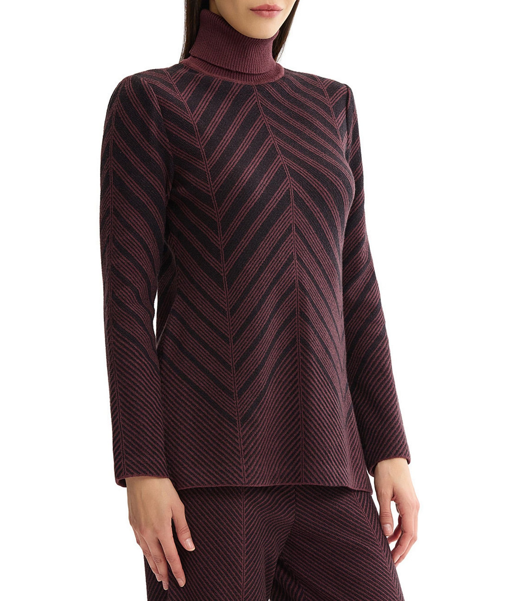 MISOOK Wrinkle-Resistant Knit Chevron Turtleneck Long Sleeve Coordinating Tunic