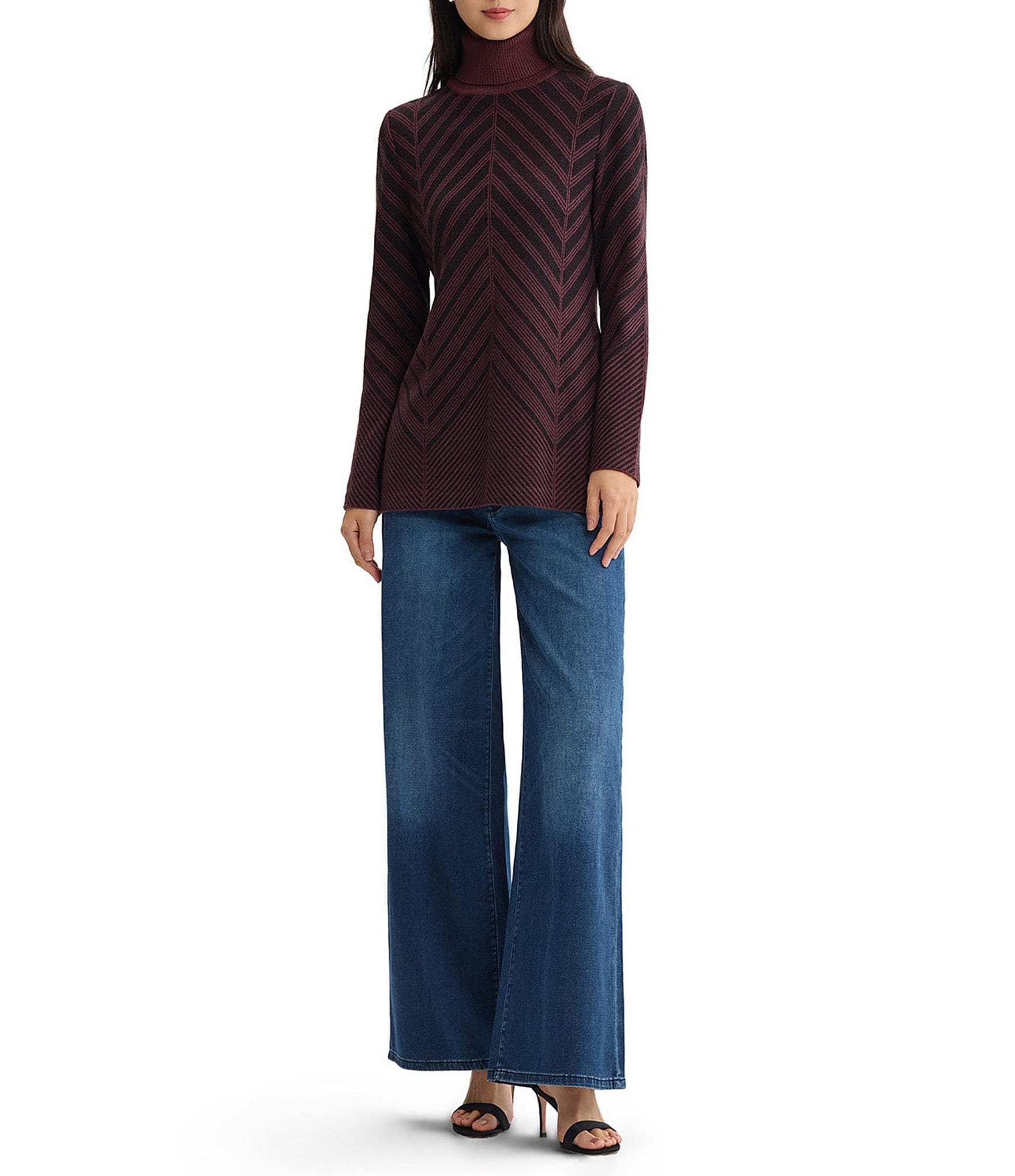 MISOOK Wrinkle-Resistant Knit Chevron Turtleneck Long Sleeve Coordinating Tunic