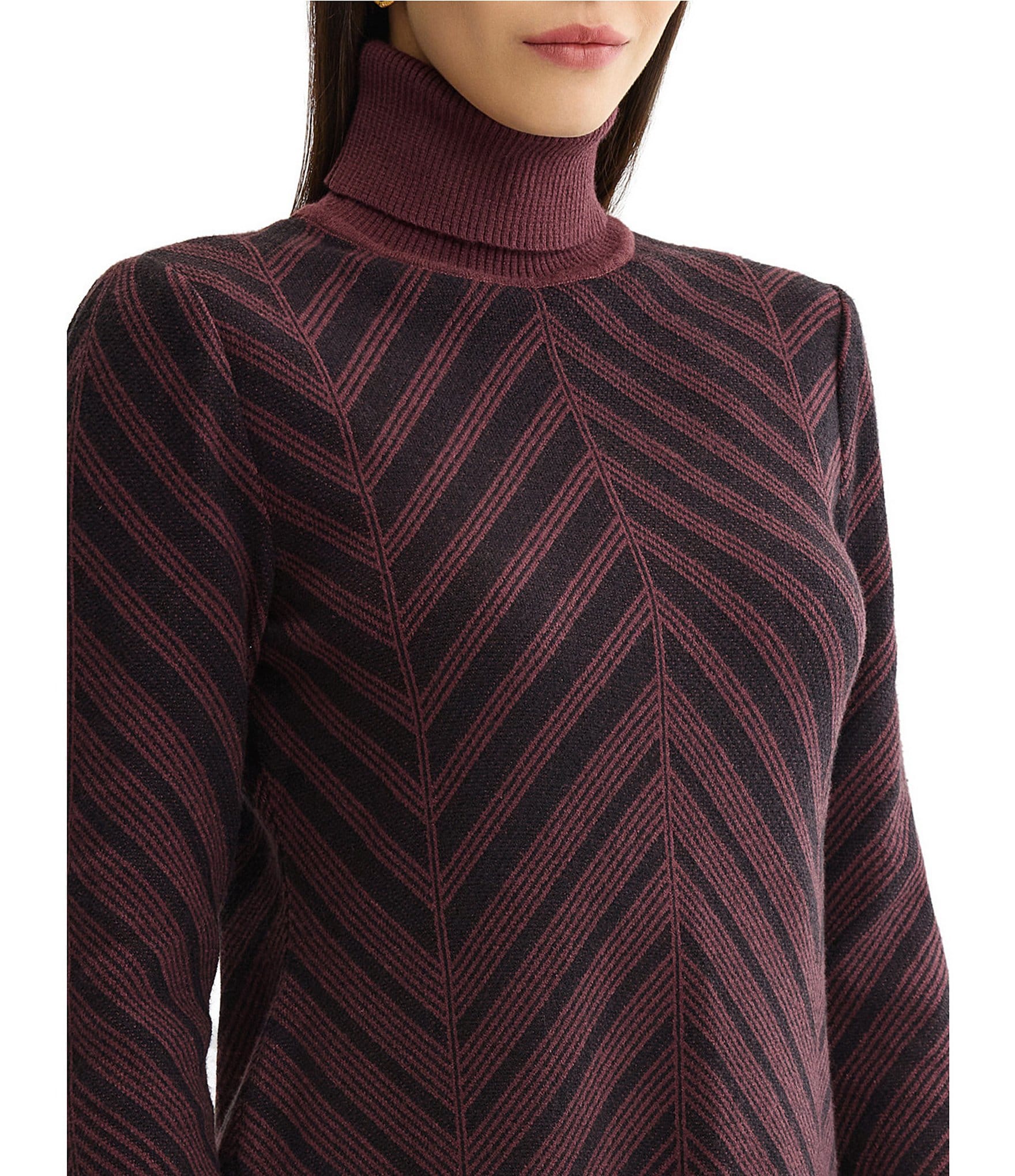 MISOOK Wrinkle-Resistant Knit Chevron Turtleneck Long Sleeve Coordinating Tunic