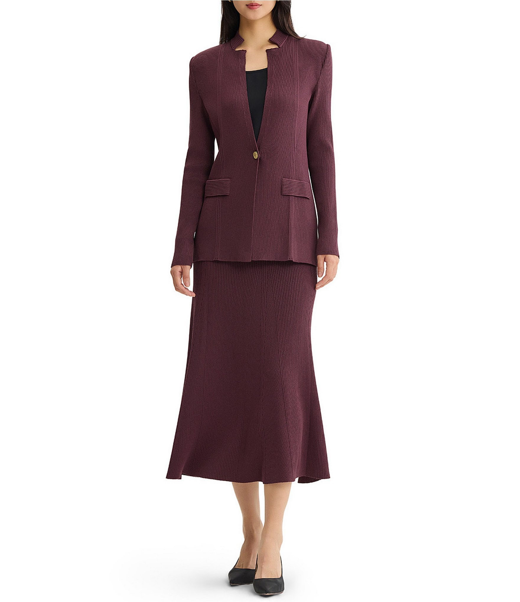 MISOOK Wrinkle-Resistant Ribbed Knit Inverted Notch Lapel Long Sleeve Button-Front Jacket