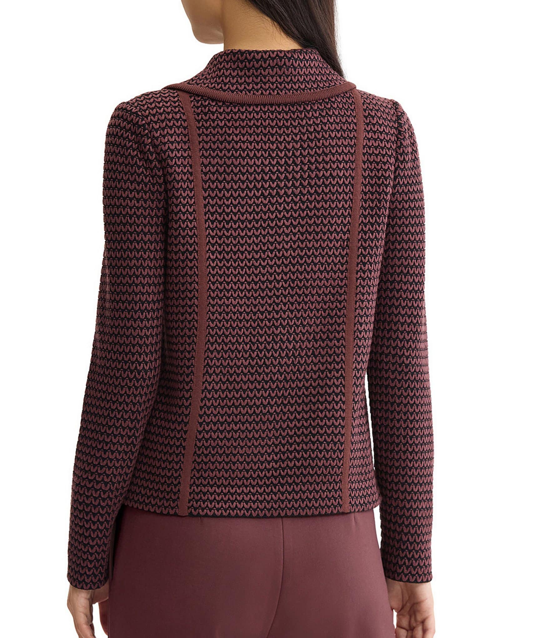 MISOOK Wrinkle-Resistant Zig-Zag Knit Point Collar Long Sleeve Button-Front Jacket