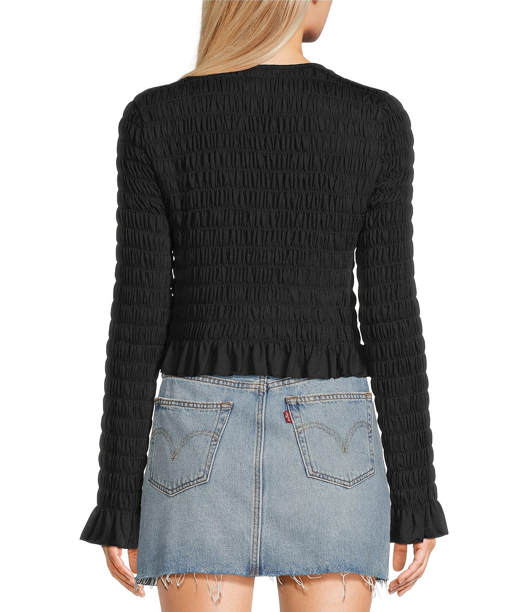 Miss Chievous Bow Graphic Shirred Long Sleeve Top