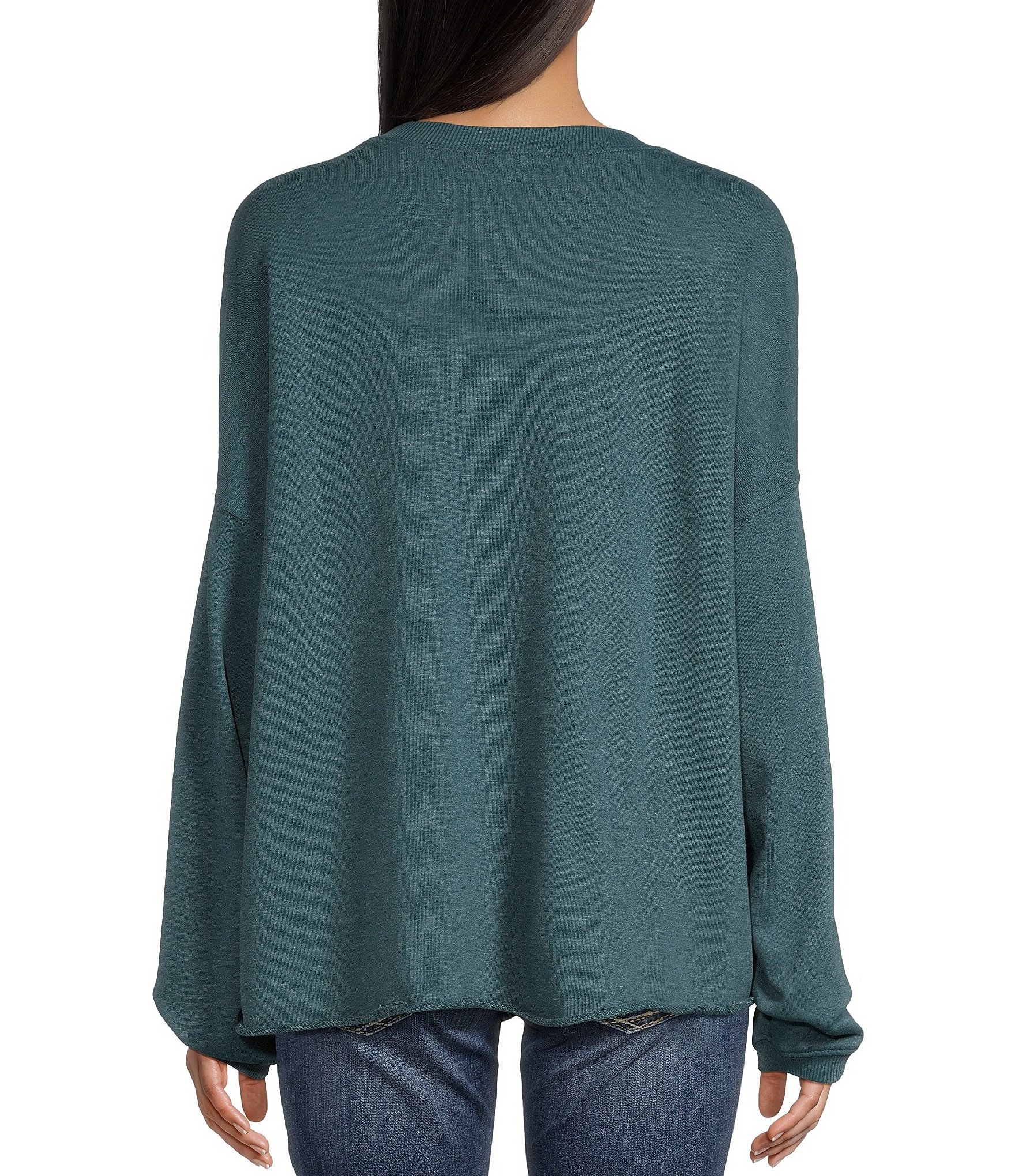 Miss Chievous Long Sleeve Oversized Raw Edge French Terry Pullover