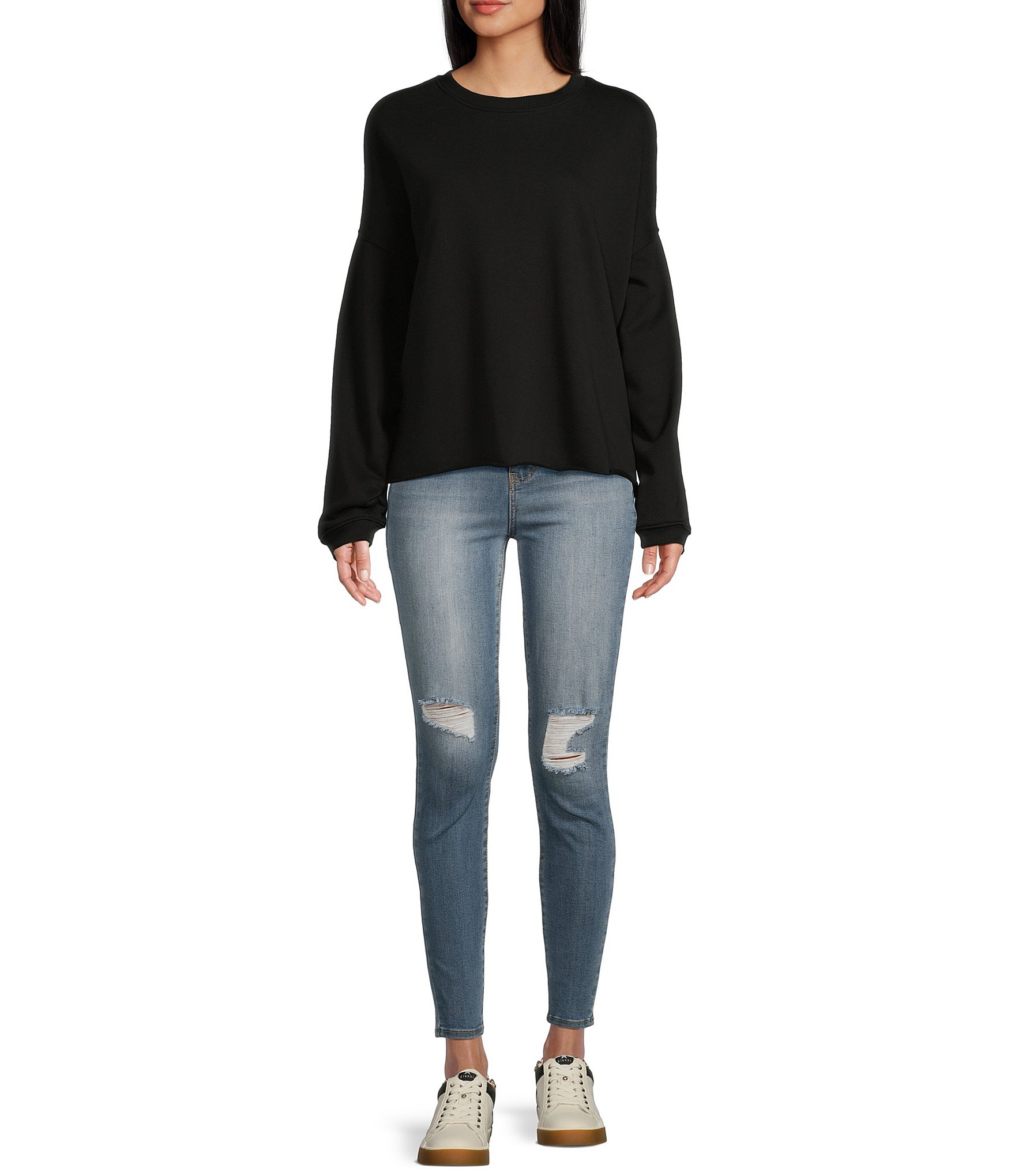 Miss Chievous Long Sleeve Oversized Raw Edge French Terry Pullover