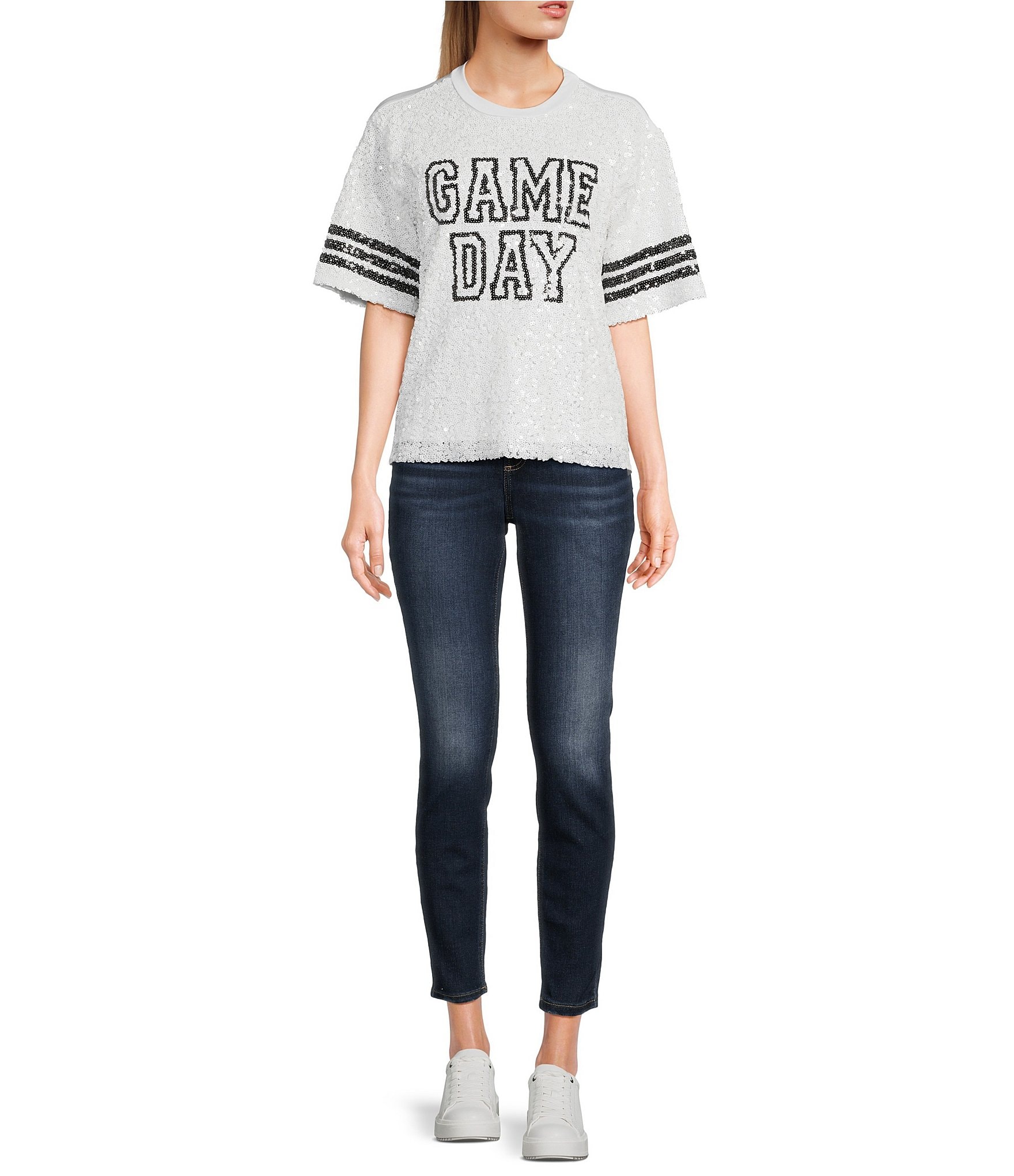 Miss Chievous Short Sleeve Game Day Sequin Oversized T-Shirt