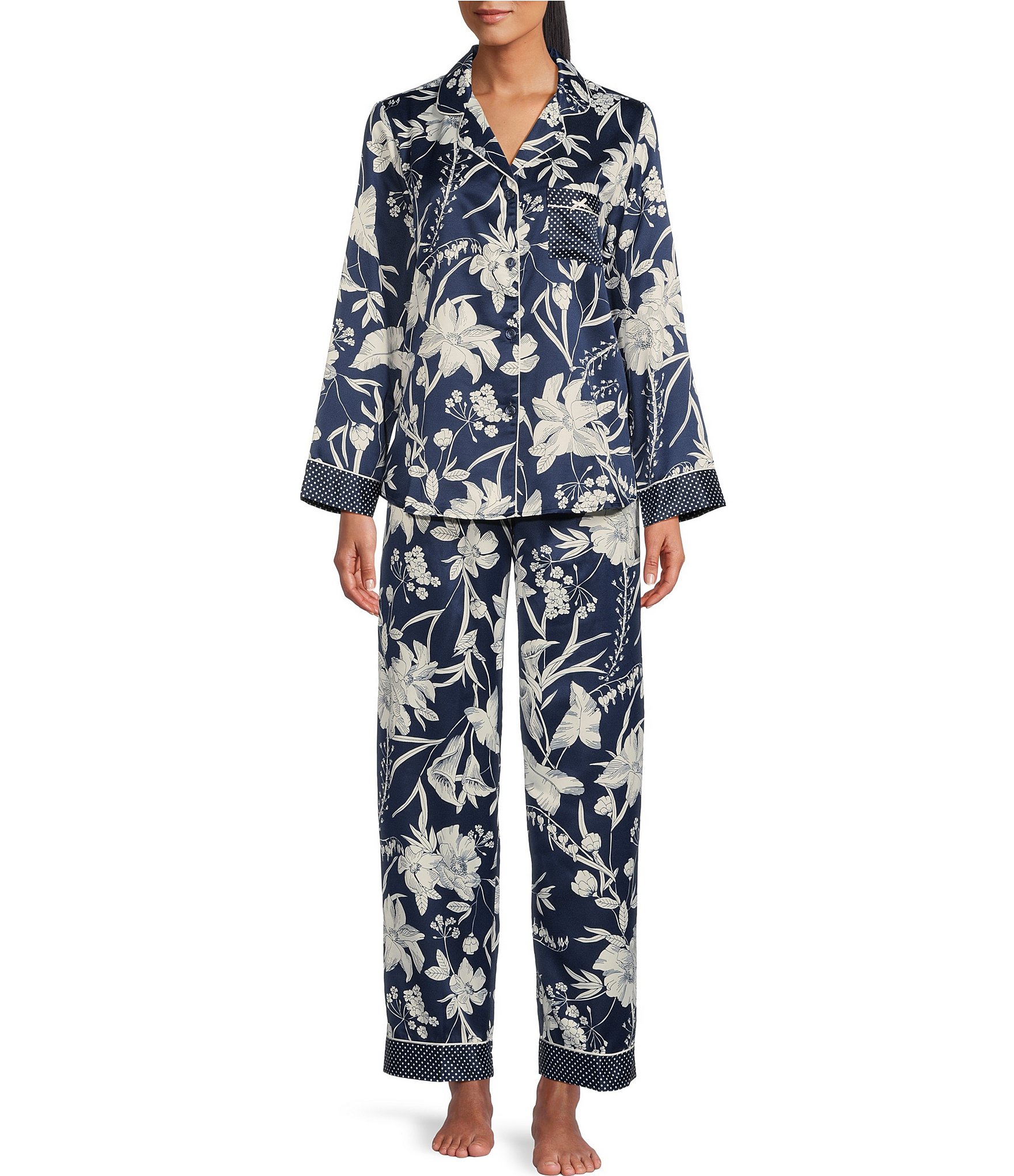 Miss Elaine Bloom Print Brushed Back Satin Pajama Set | Dillard's