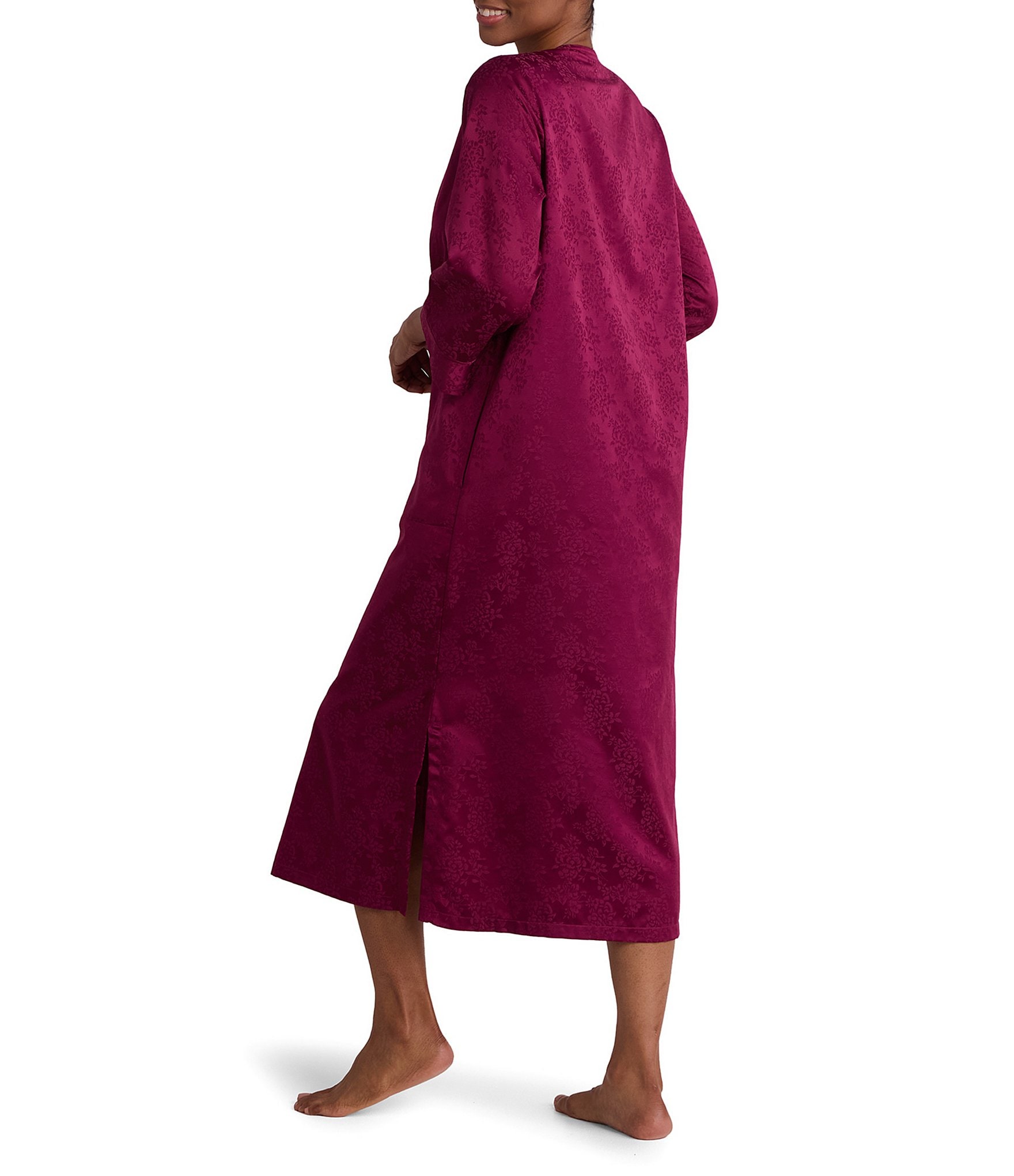 Miss Elaine Brushed Back Satin Long Zip-Front Robe
