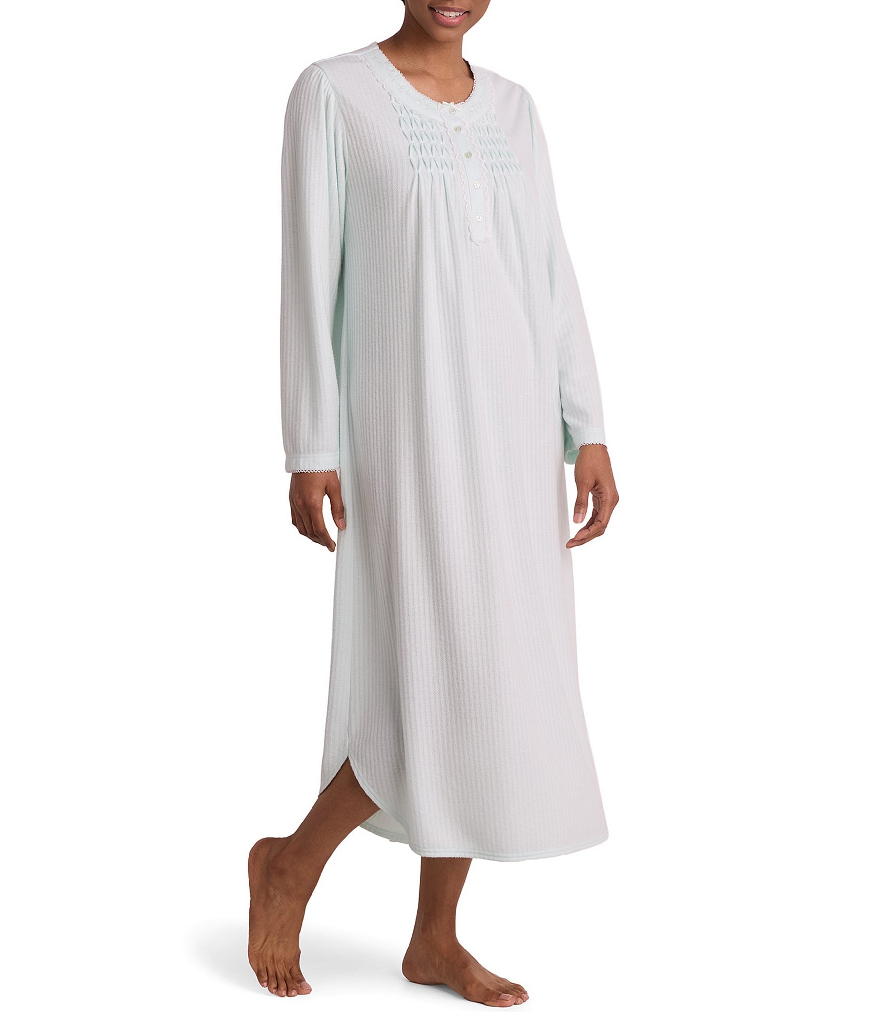 Miss Elaine Brushed Solid Honeycomb Knit Long Gown