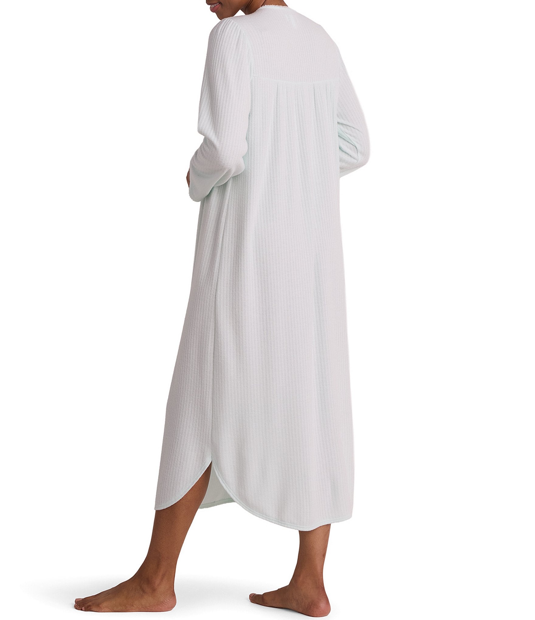 Miss Elaine Brushed Solid Honeycomb Knit Long Gown