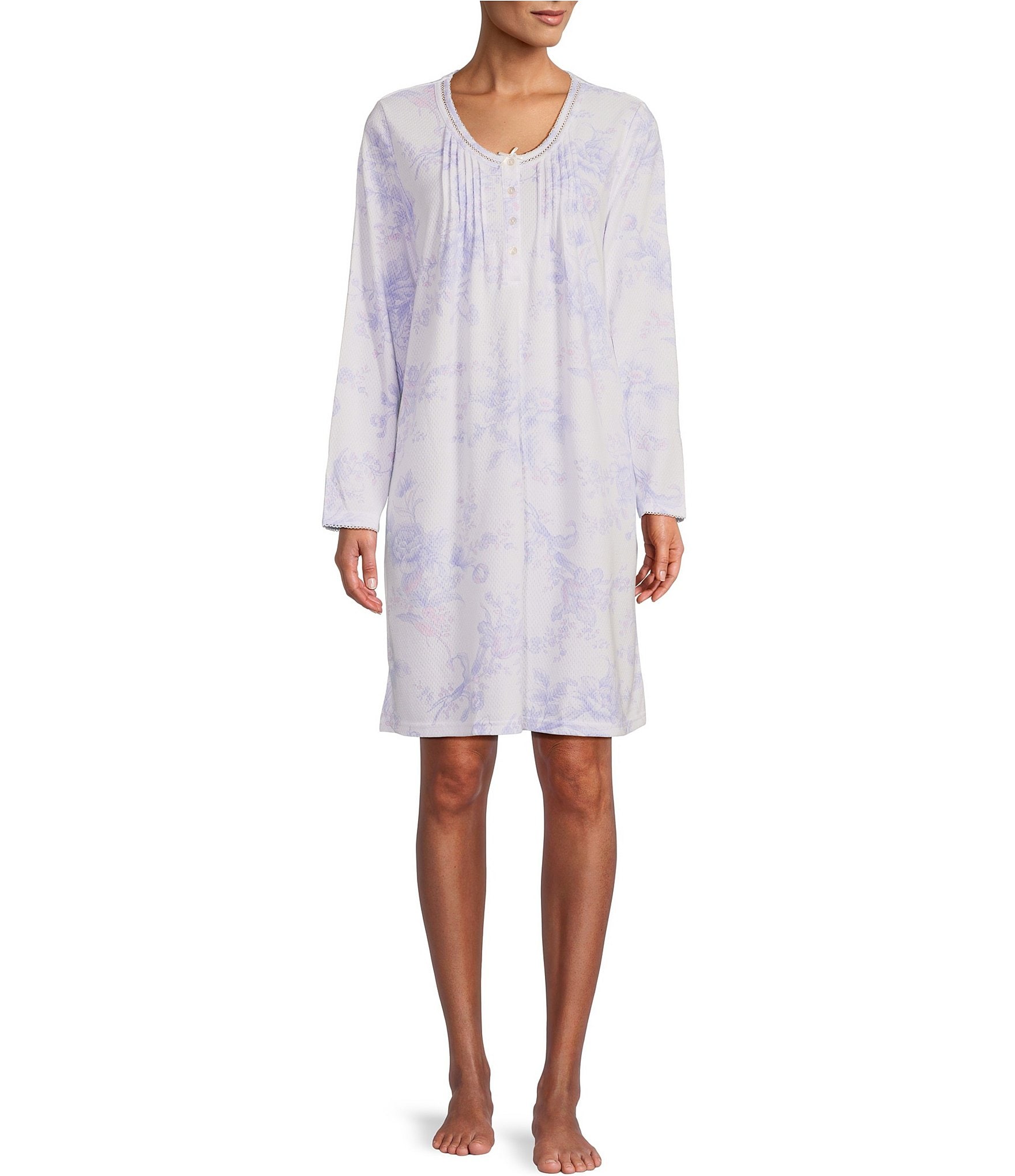 Miss Elaine Brushed Tulip Printed Honeycomb Knit Short Nightgown