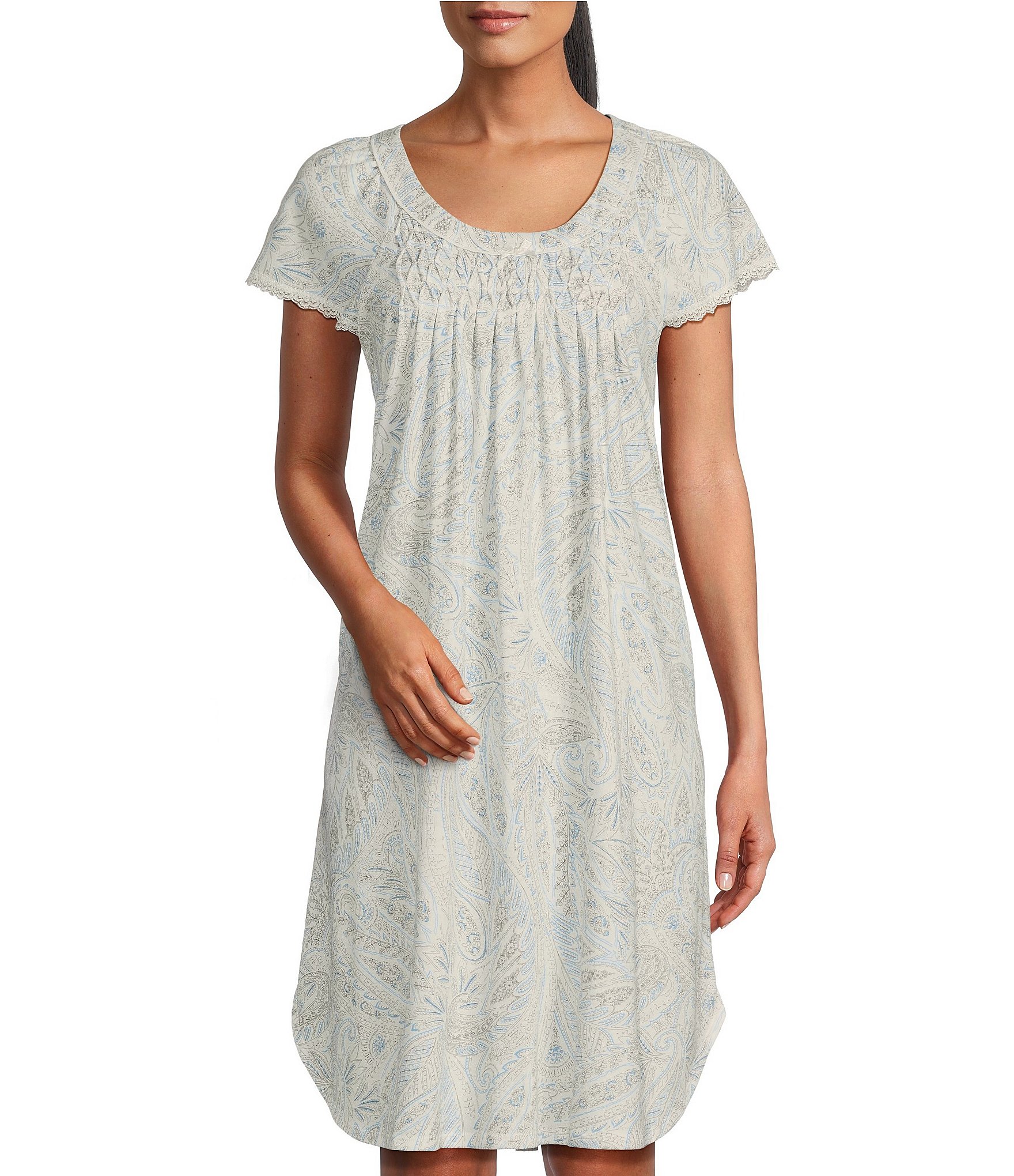 Miss Elaine Cottonessa Knit Short Paisley Print Nightgown | Dillard's