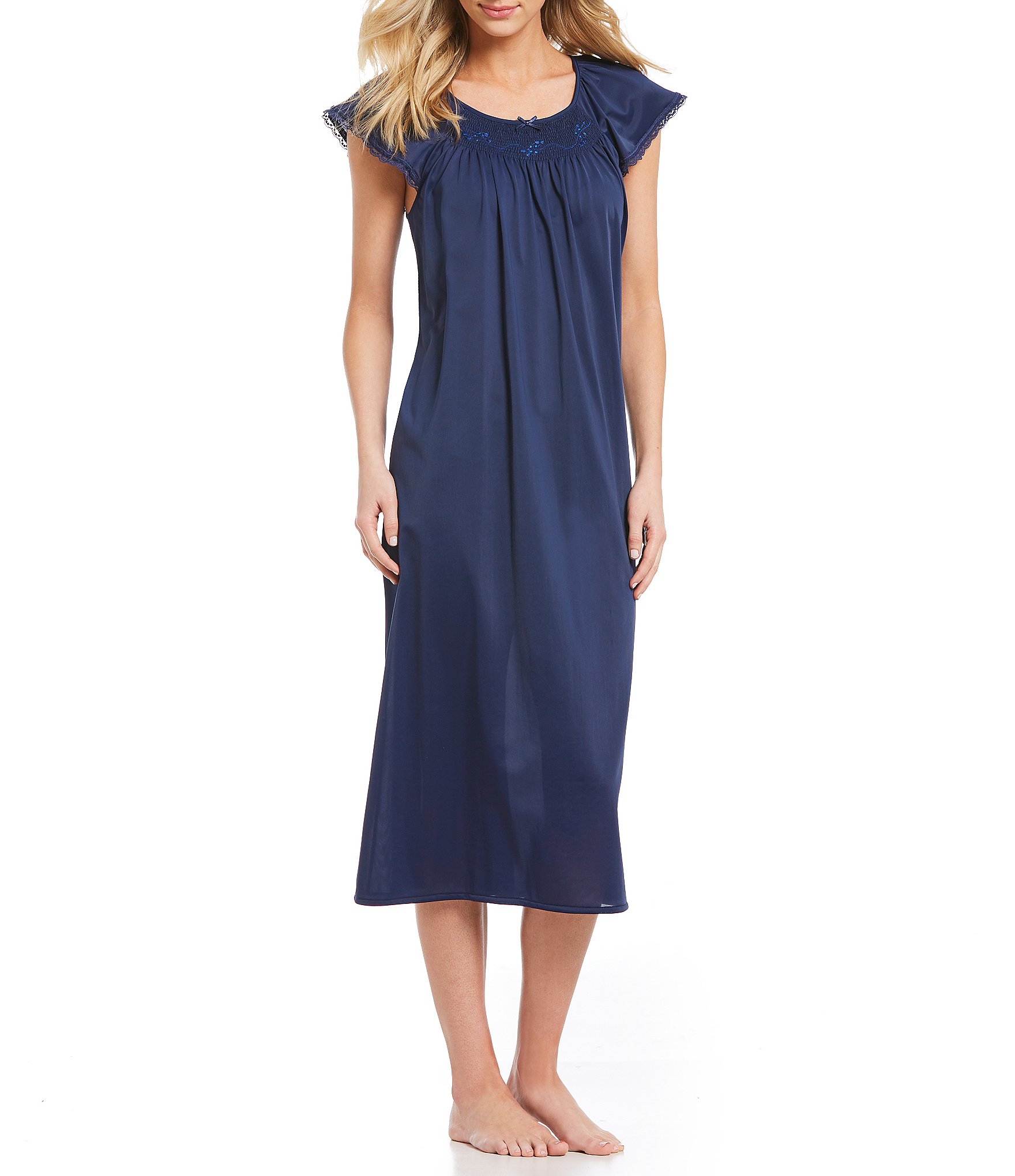 Miss Elaine Embroidered Flutter-Sleeve Midi Nightgown | Dillards