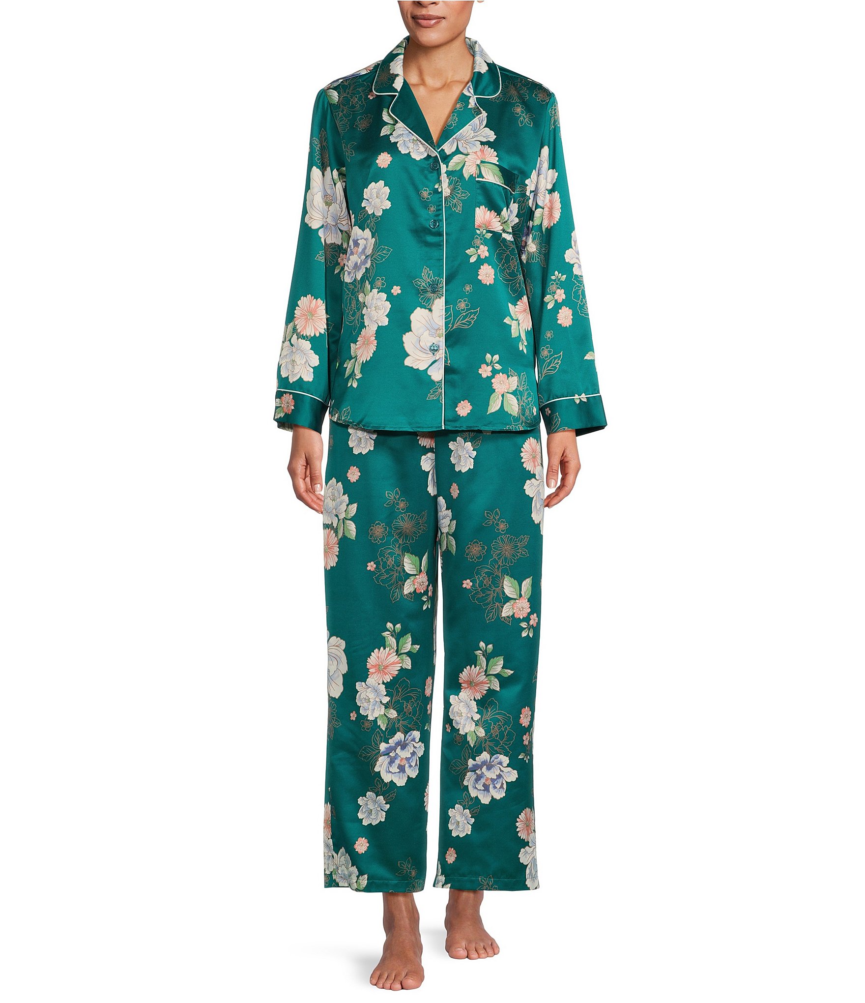 Miss Elaine Floral Printed Brushed Back Satin Pajama Set | Dillard's