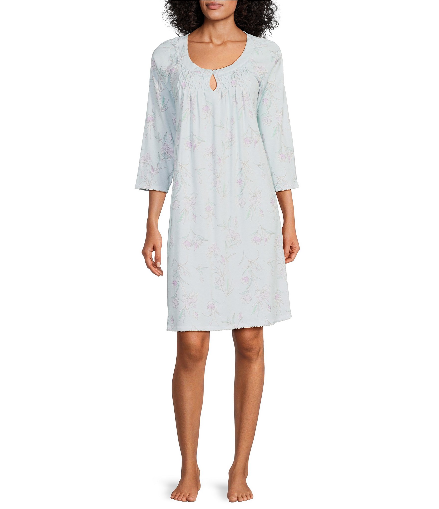 Miss Elaine Floral Stem Cottonessa Short Knit Nightgown