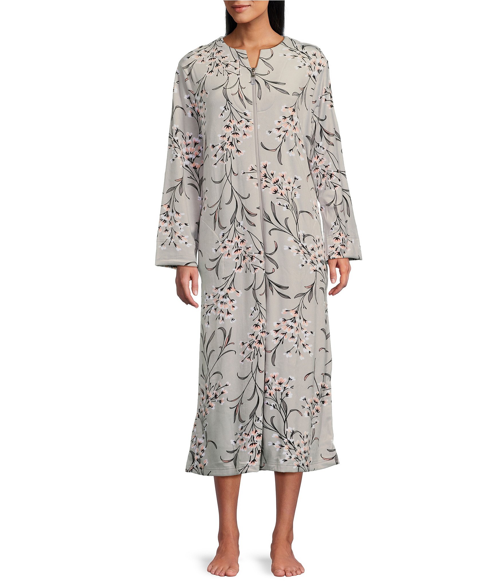 Miss Elaine Peach Blossom Print Long Sleeve Round Neck Luxe
