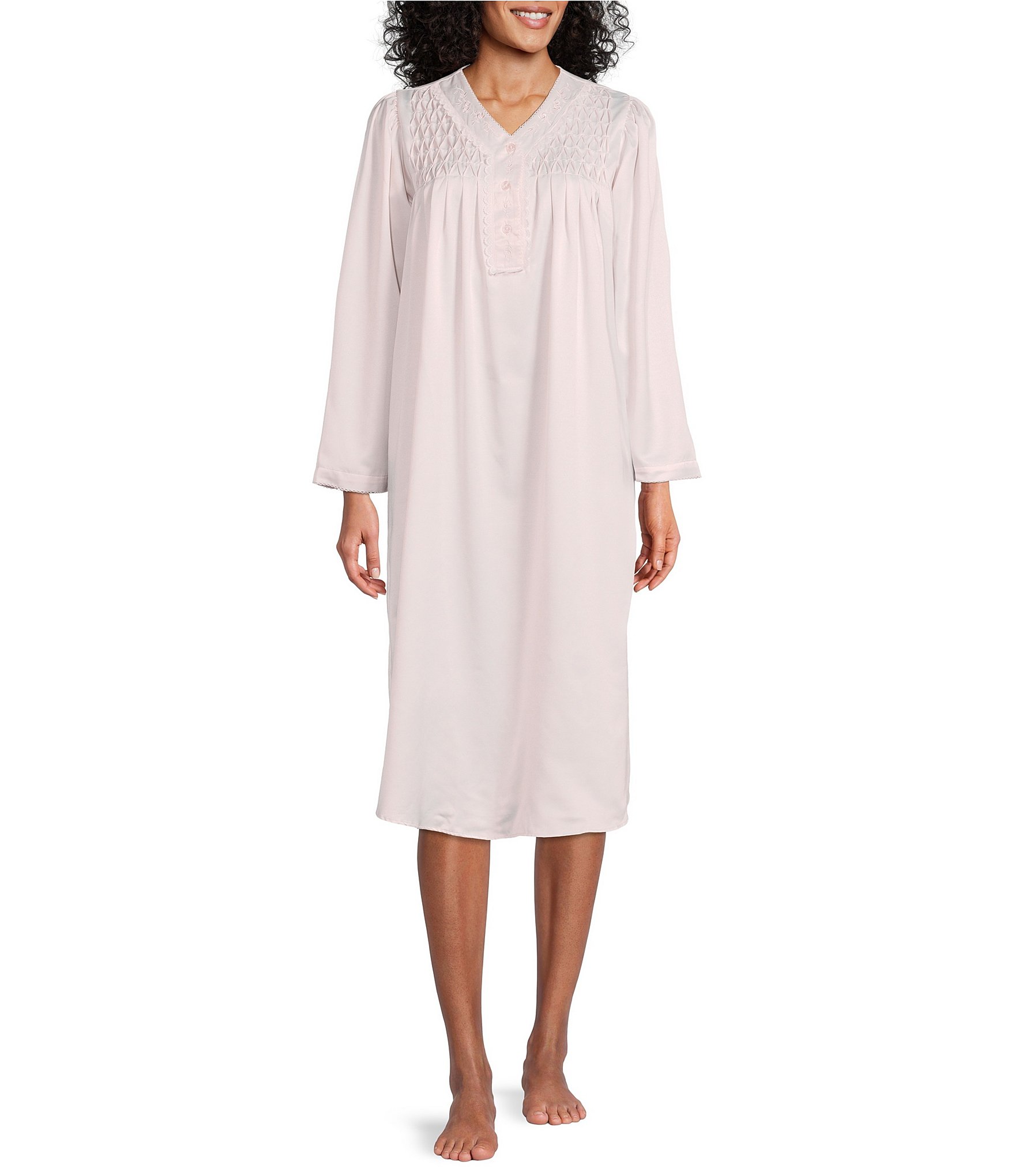 Miss Elaine Petite Size Brushed Back Satin Long Sleeve Nightgown ...