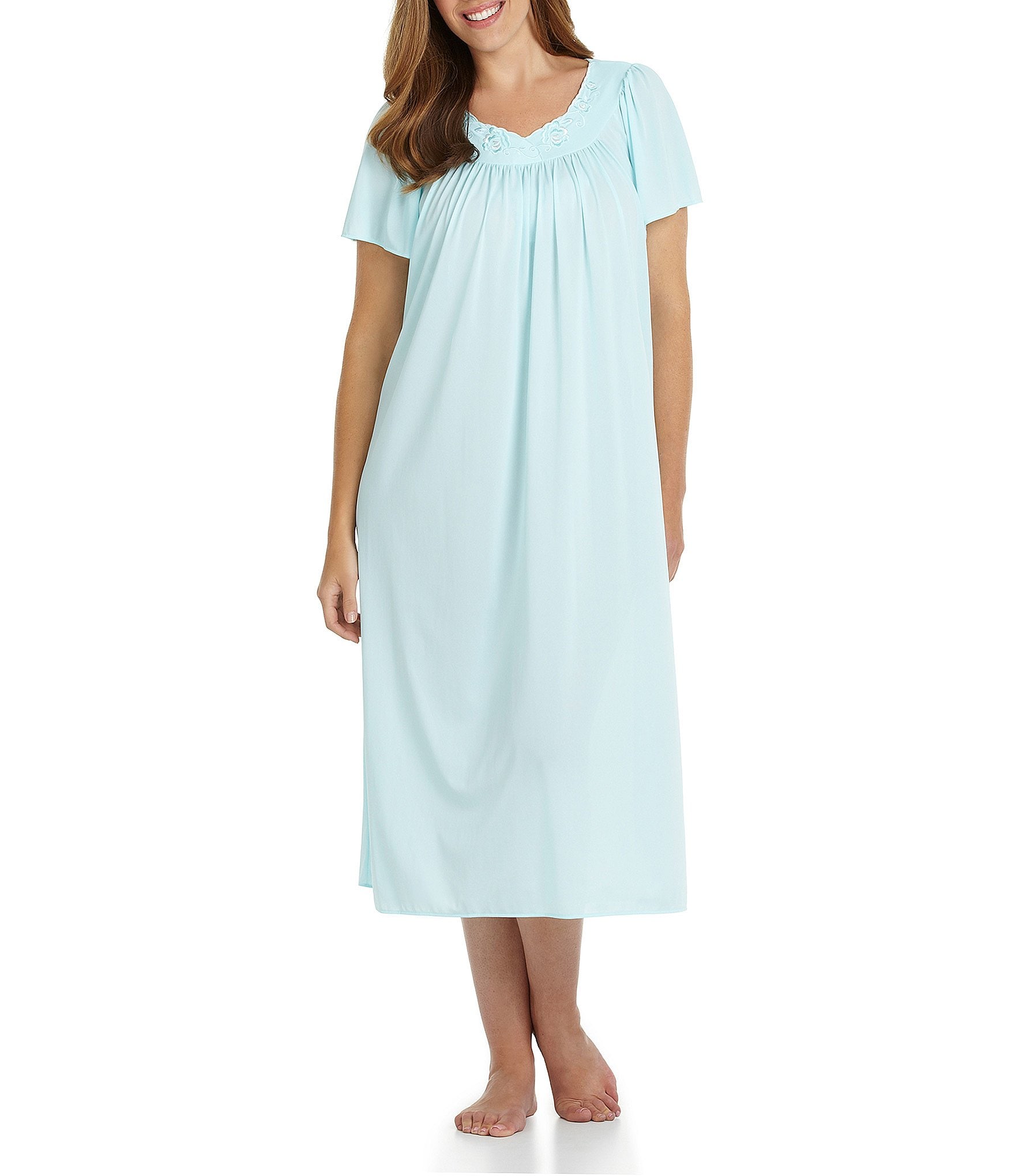 Miss Elaine Plus Size Short Sleeve Jewel Neck Long Nightgown