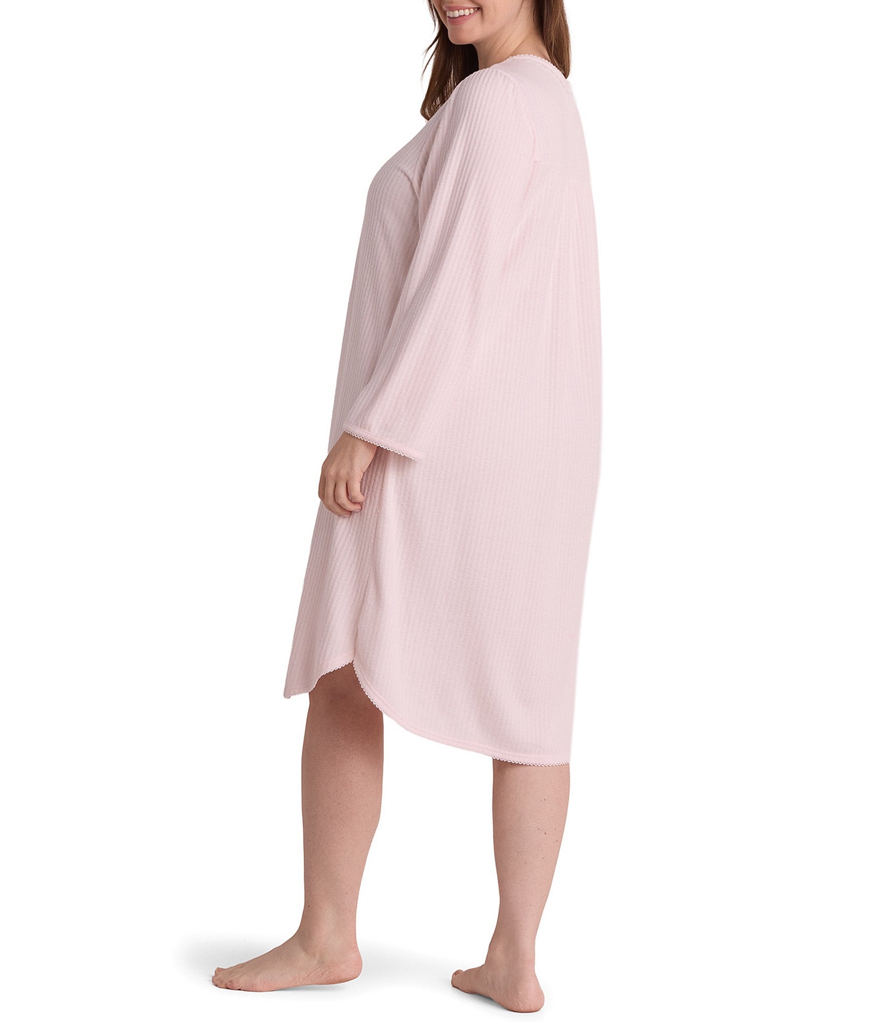 Miss Elaine Plus Size Brushed Solid Honeycomb Knit Short Nightgown