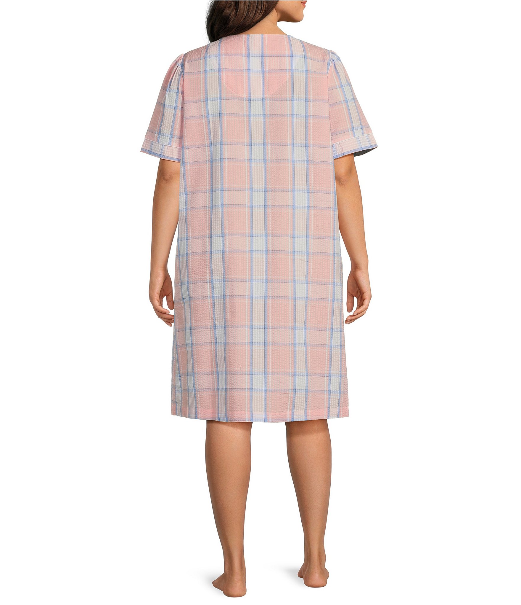 Miss Elaine Plus Size Seersucker Short Plaid Snap Robe