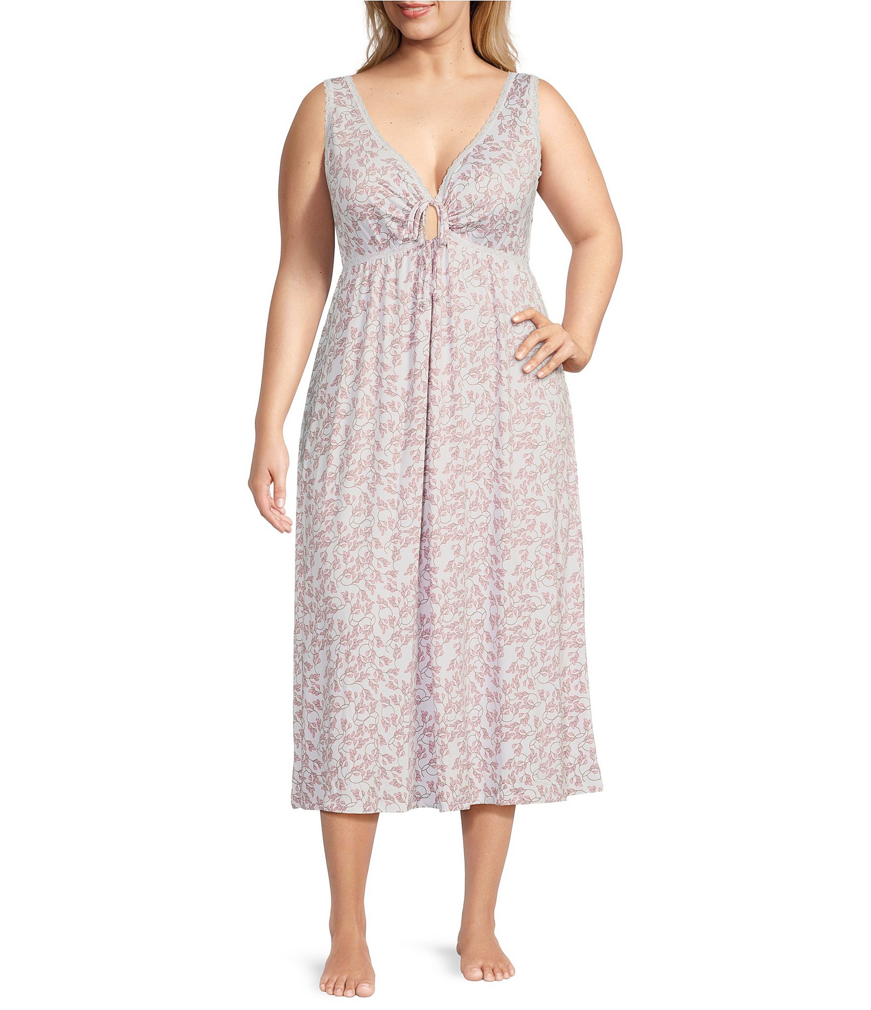 Miss Elaine Plus Size Soft Knit Printed Sleeveless Long Nightgown