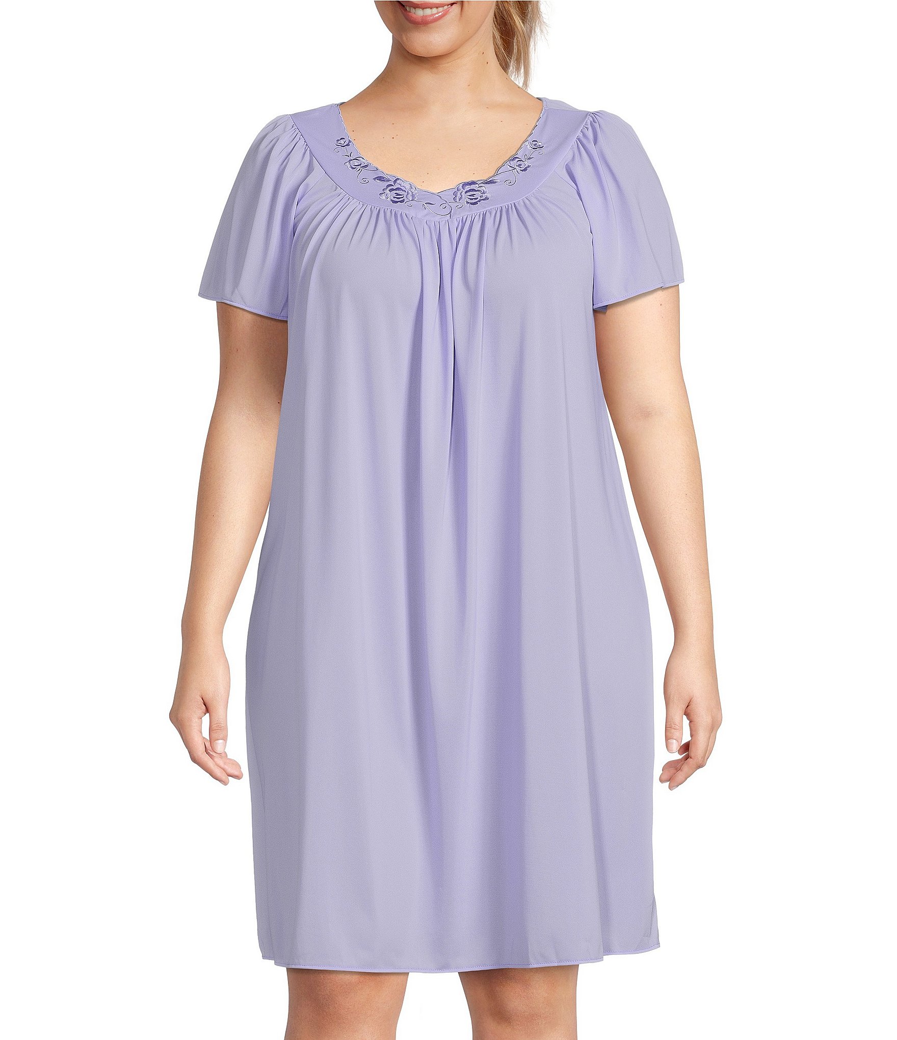 Miss Elaine Plus Size Jewel Neck Tricot Short Nightgown | Dillard's