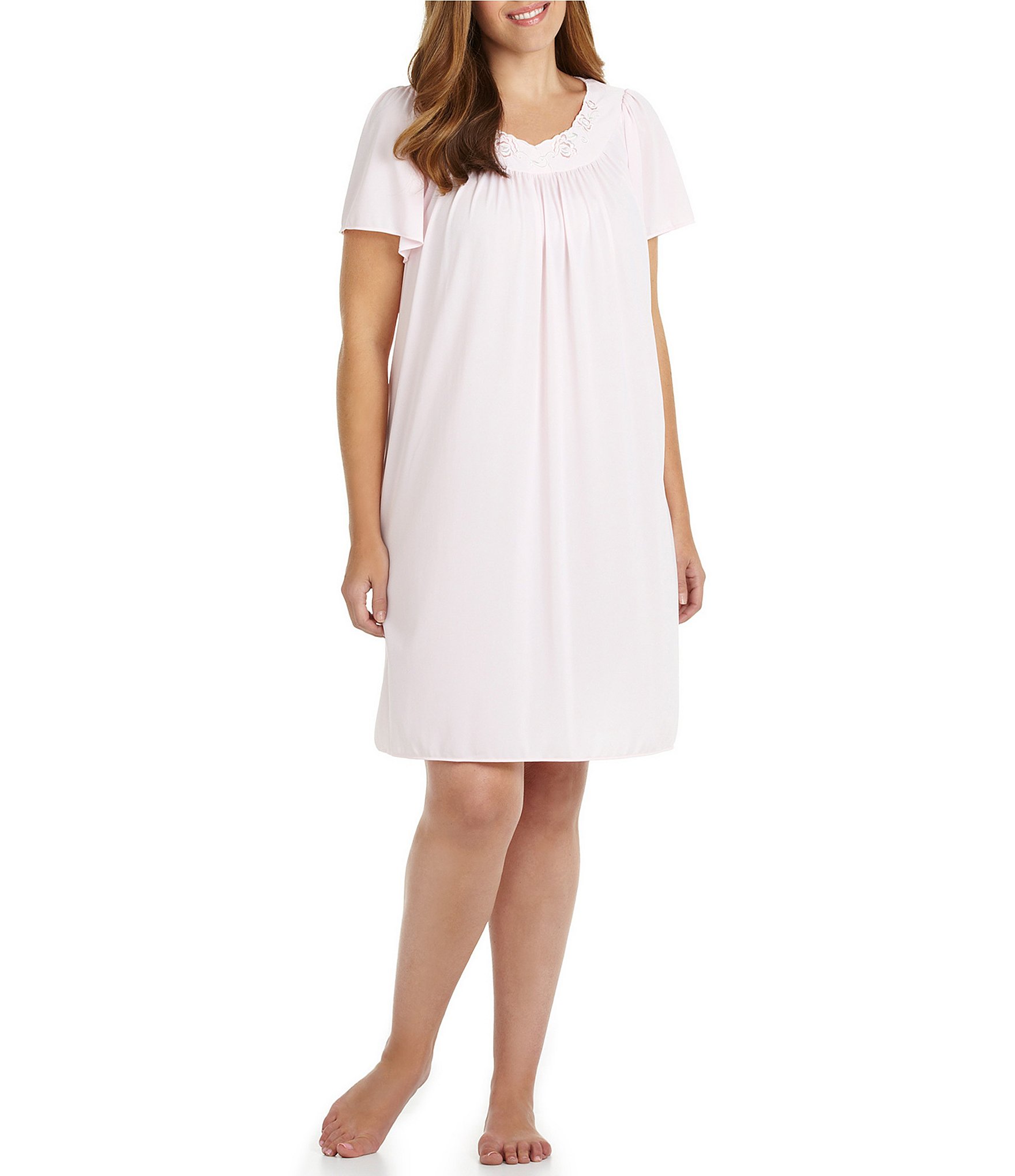 Miss Elaine Plus Size Jewel Neck Tricot Short Nightgown