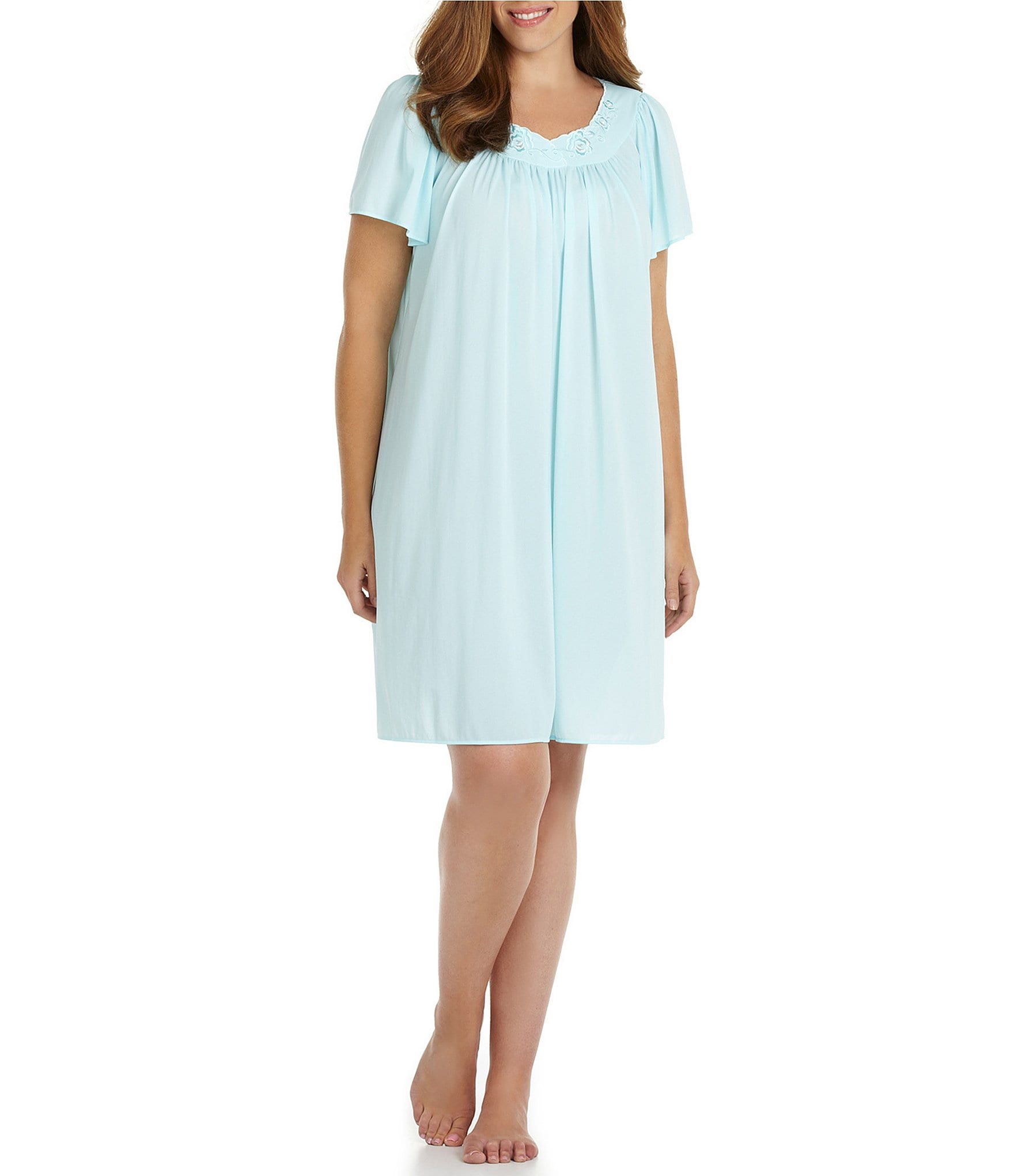 Miss Elaine Plus Size Jewel Neck Tricot Short Nightgown