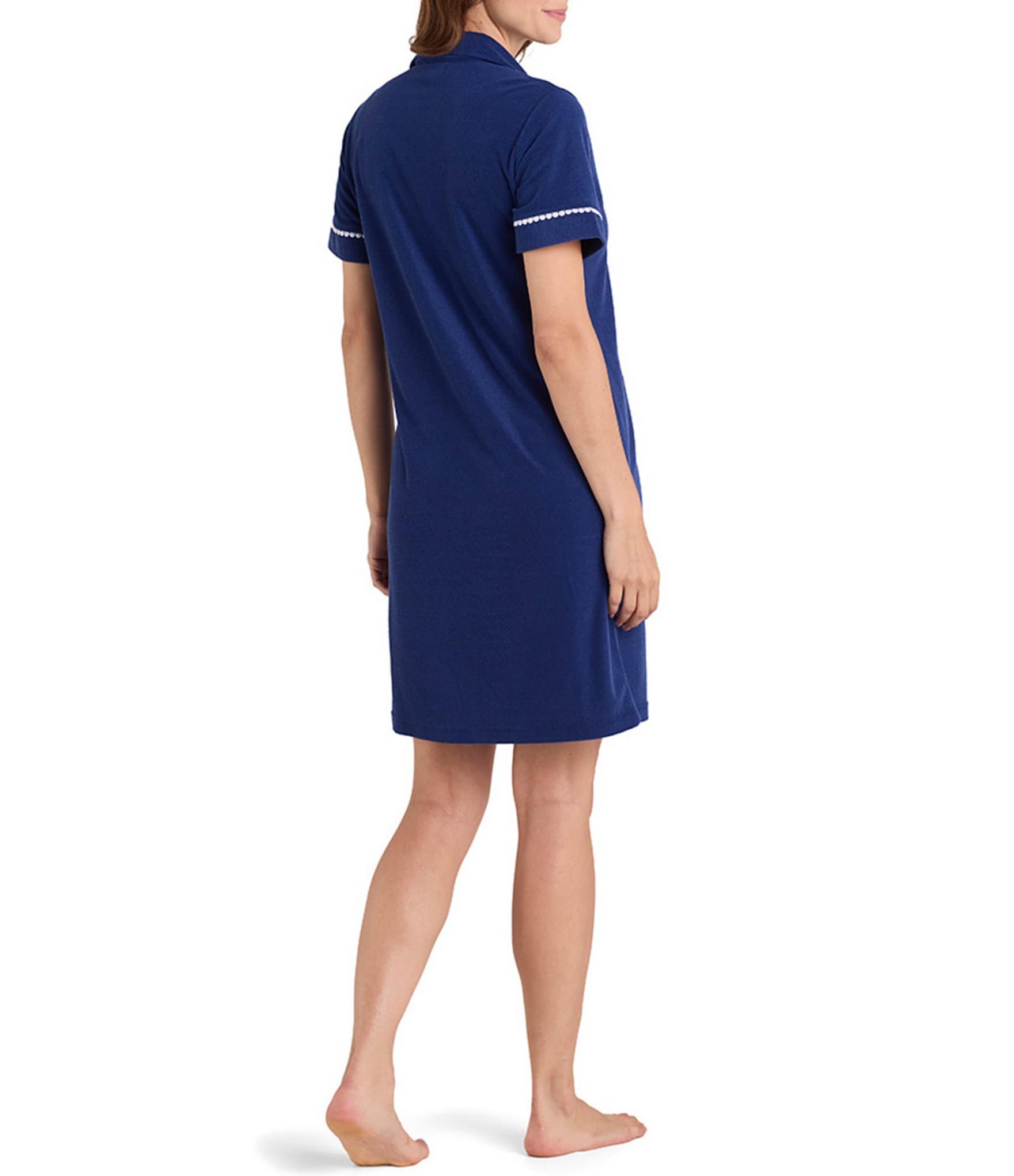 Miss Elaine Terry Short Sleeve Notch Collar Short Zip-Front Robe