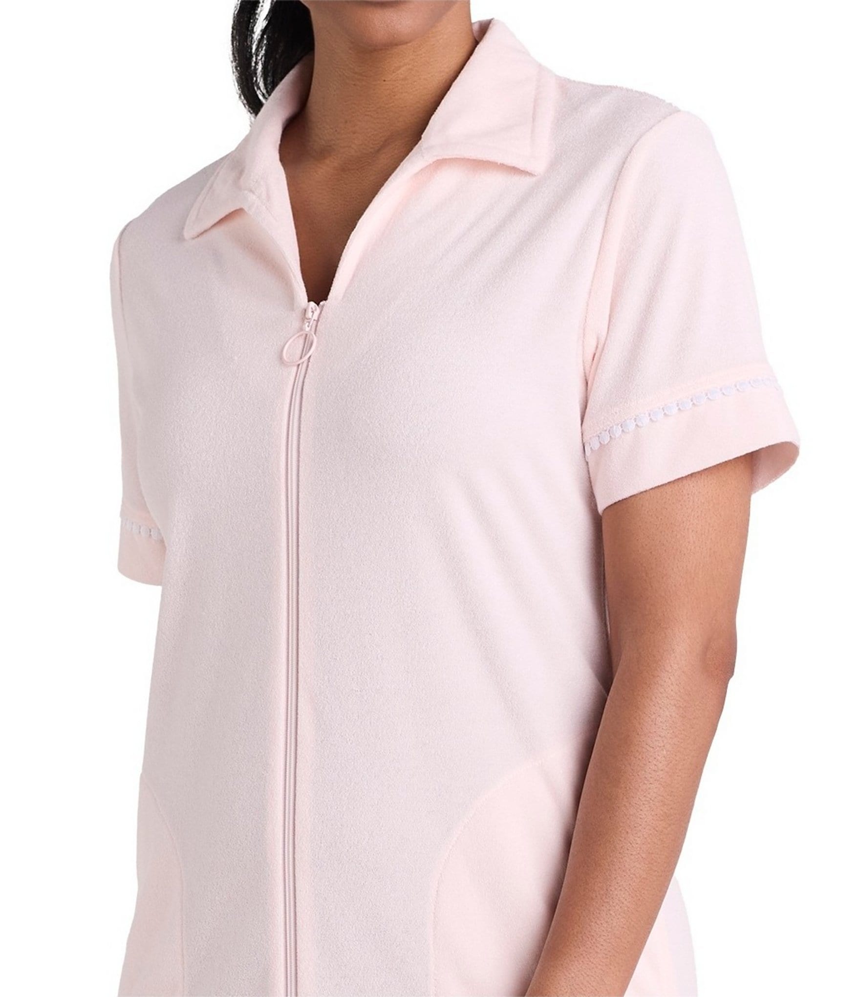 Miss Elaine Terry Short Sleeve Notch Collar Short Zip-Front Robe