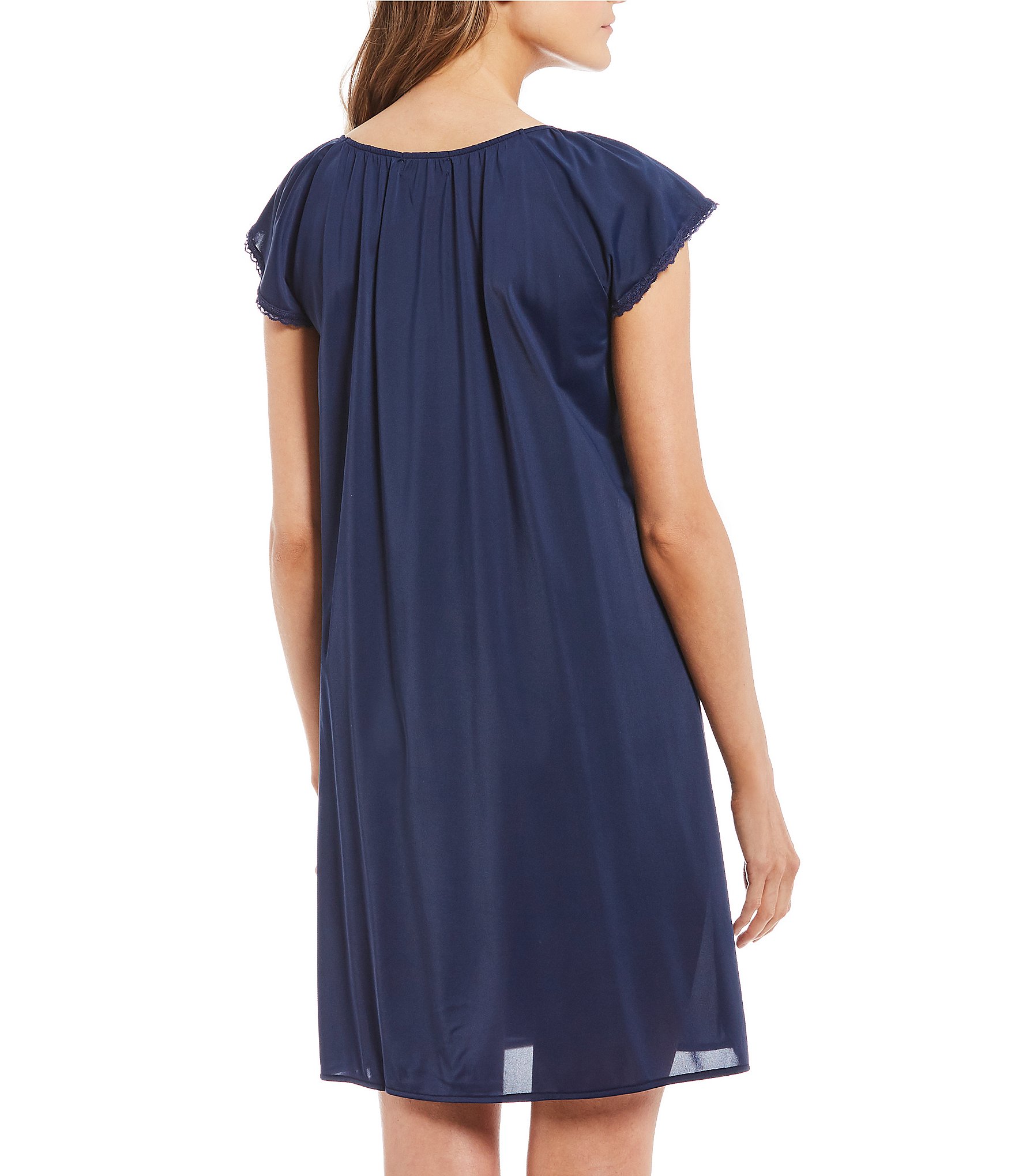 Miss Elaine Embroidered Flutter-Sleeve Short Nightgown