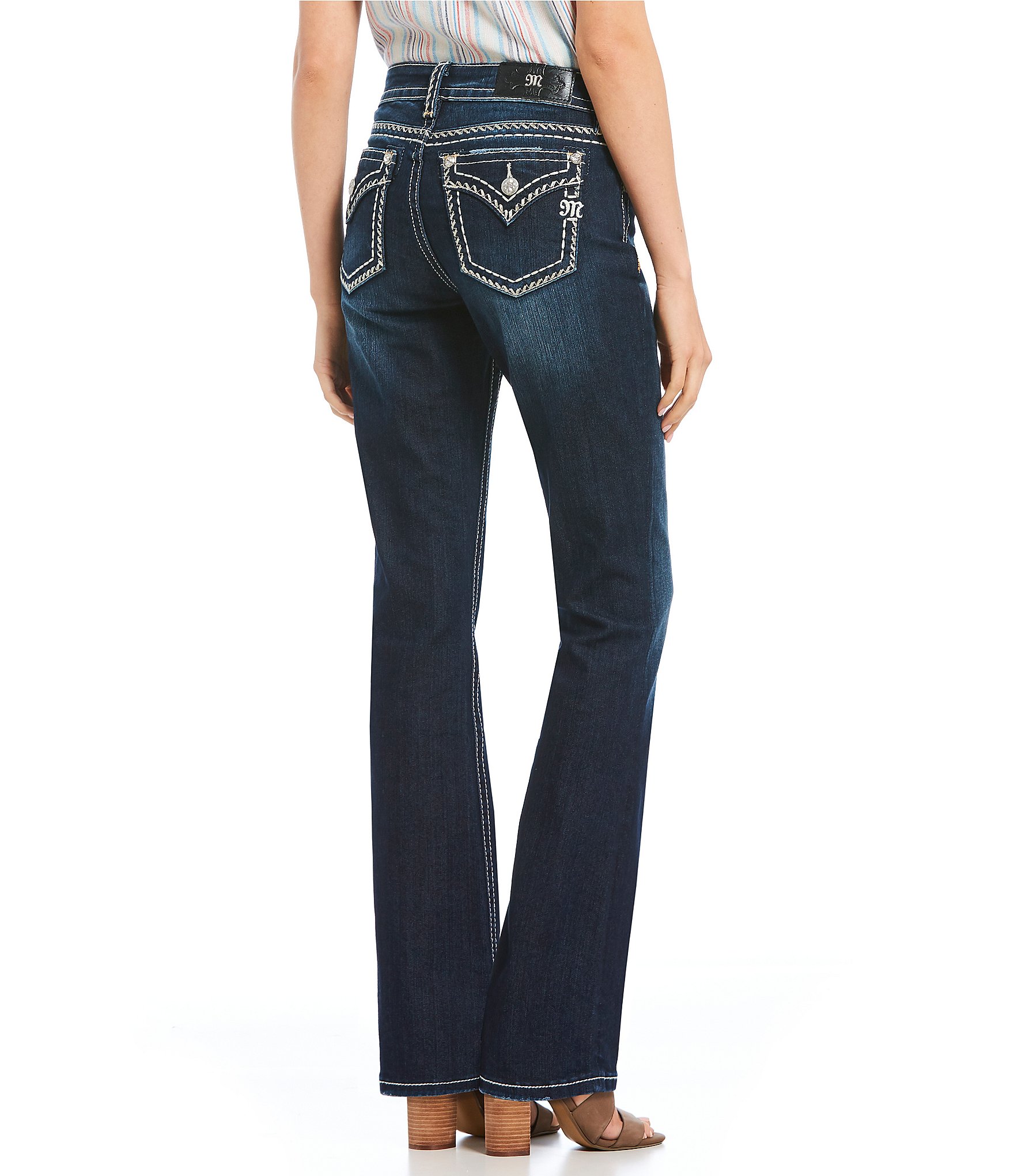 Miss Me Heavy Stitch Flap Pocket Curvy Fit Bootcut Jeans | Dillard's