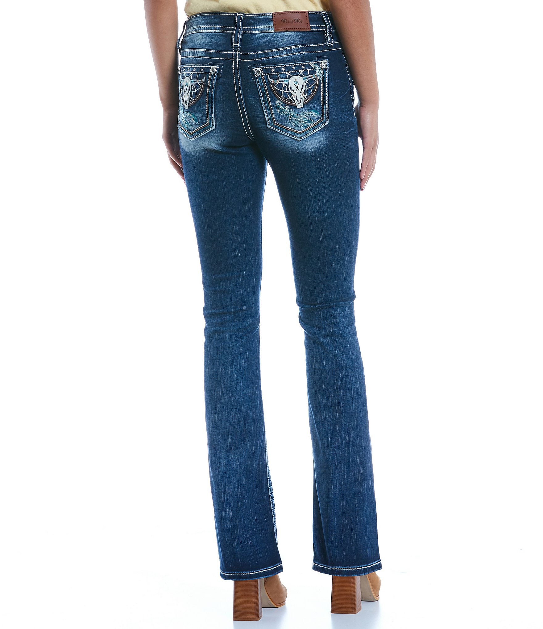bad tjener mikrobølgeovn Miss Me Mid Rise Embellished Longhorn Back Pocket Bootcut Jeans | Dillard's