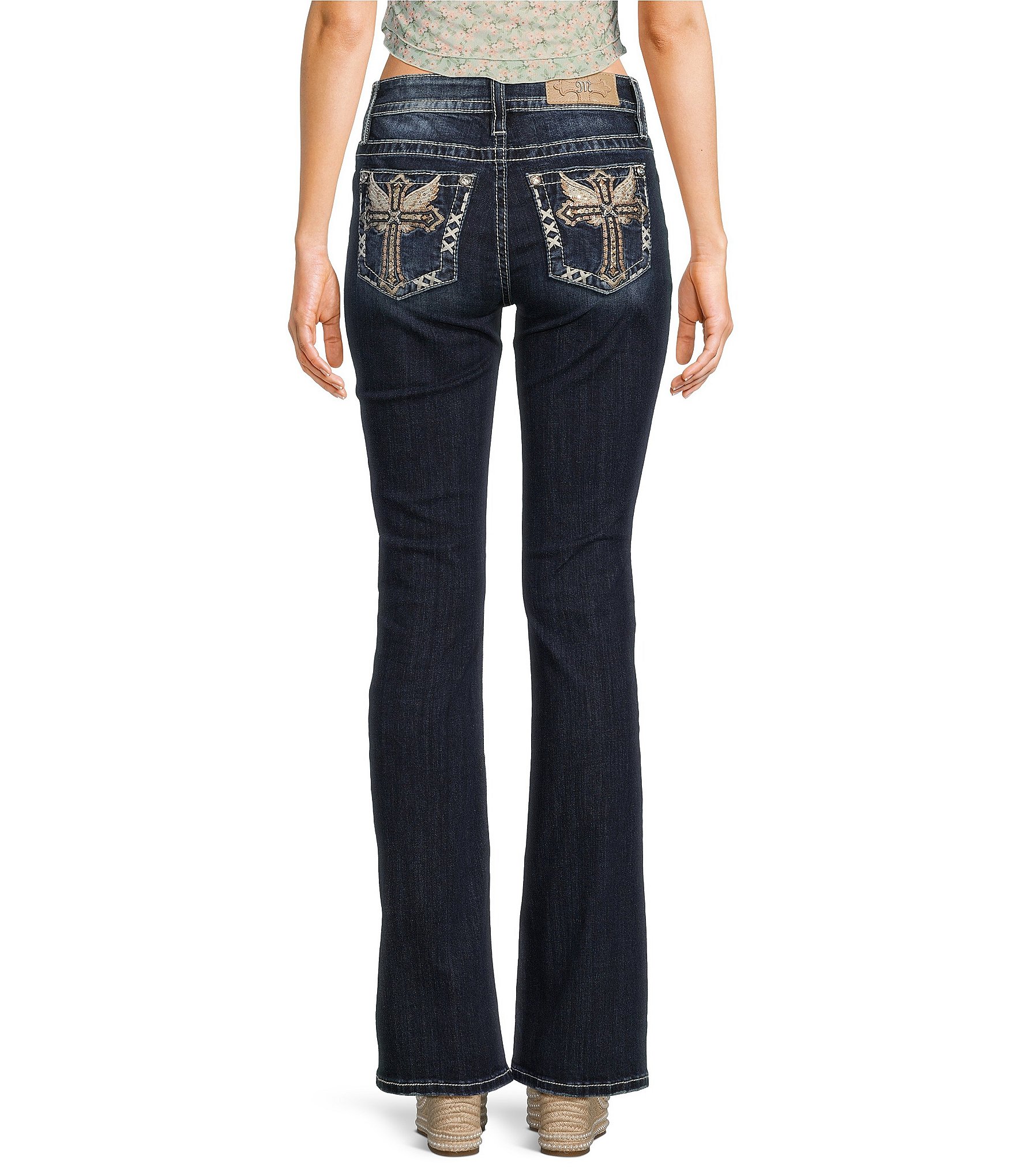 Miss Me Mid Rise Embroidered Cross With Wing Back Pocket Bootcut Jeans Dillard s