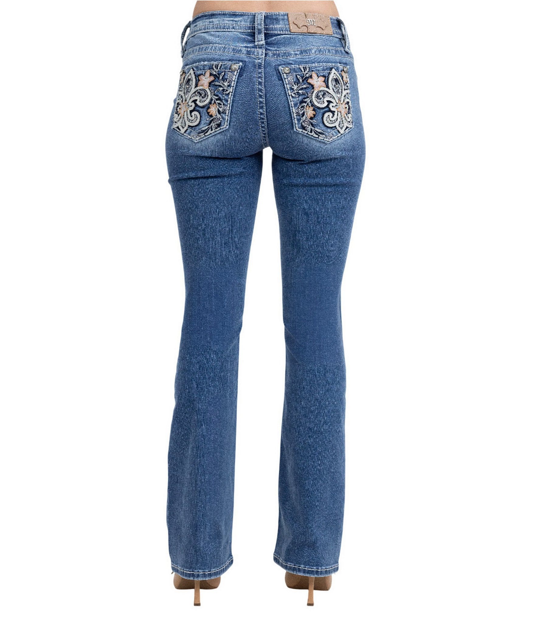 Miss Me Mid Rise Fleur Flower Bootcut Jeans