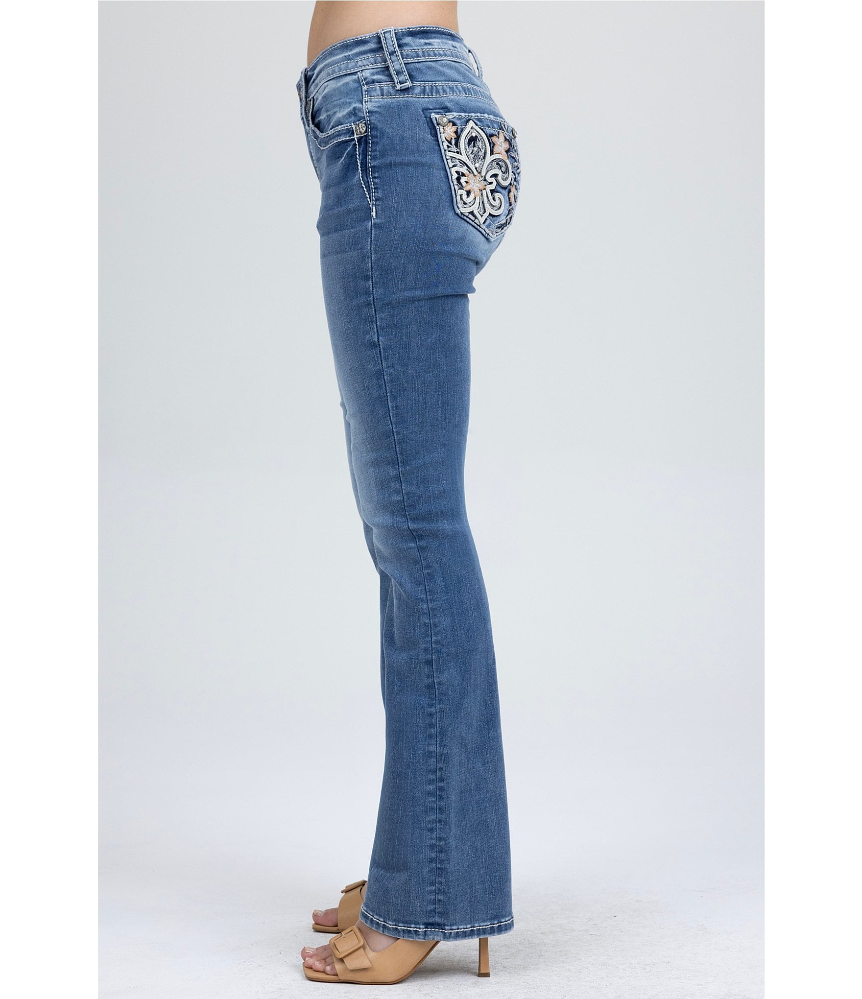 Miss Me Mid Rise Fleur Flower Bootcut Jeans