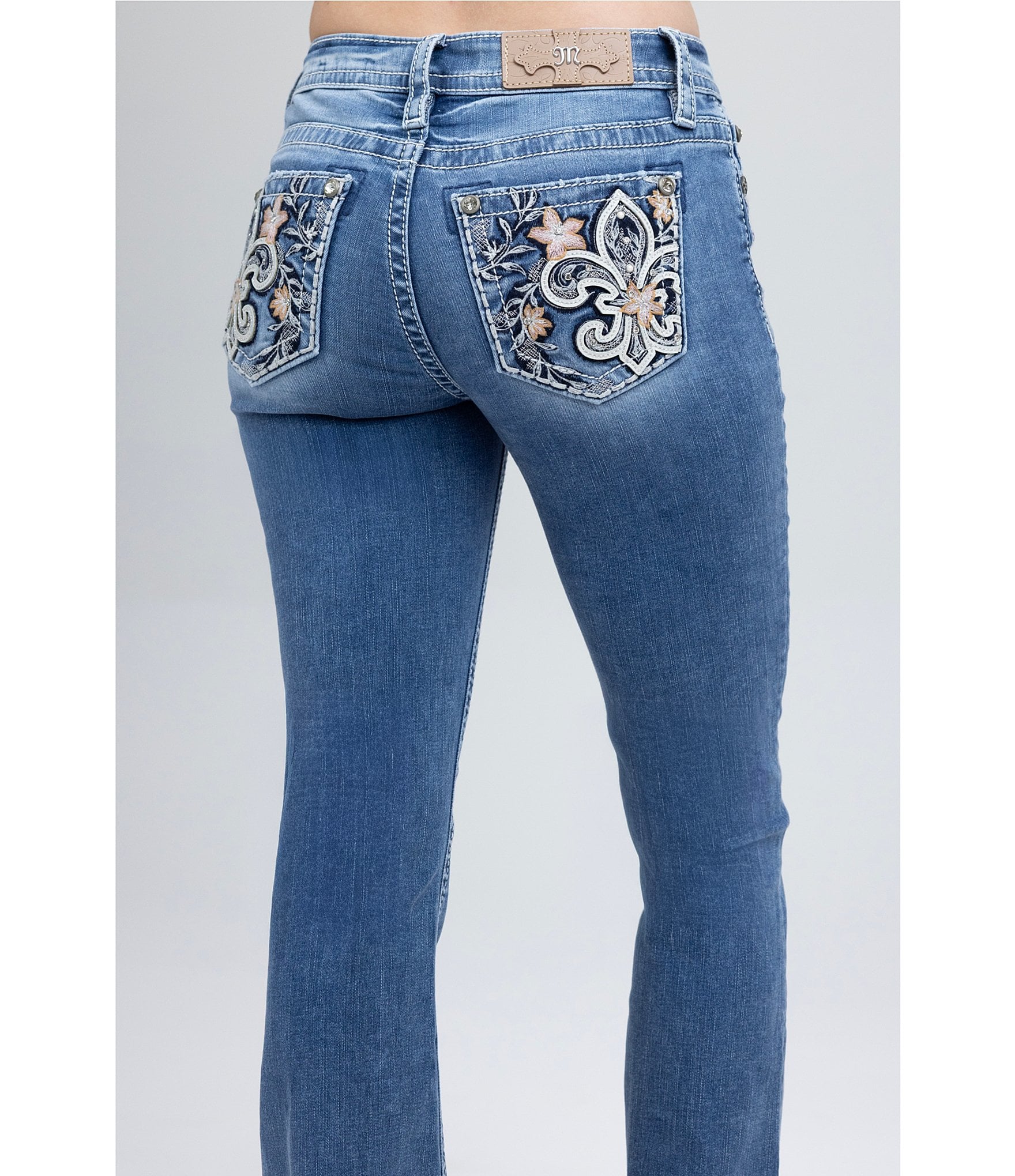 Miss Me Mid Rise Fleur Flower Bootcut Jeans