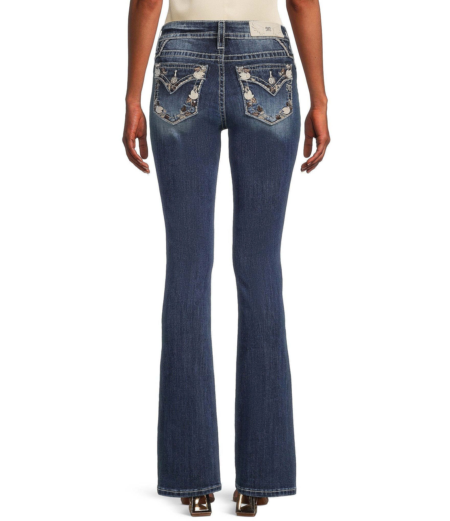 Miss Me Feather & Floral Bootcut Jeans