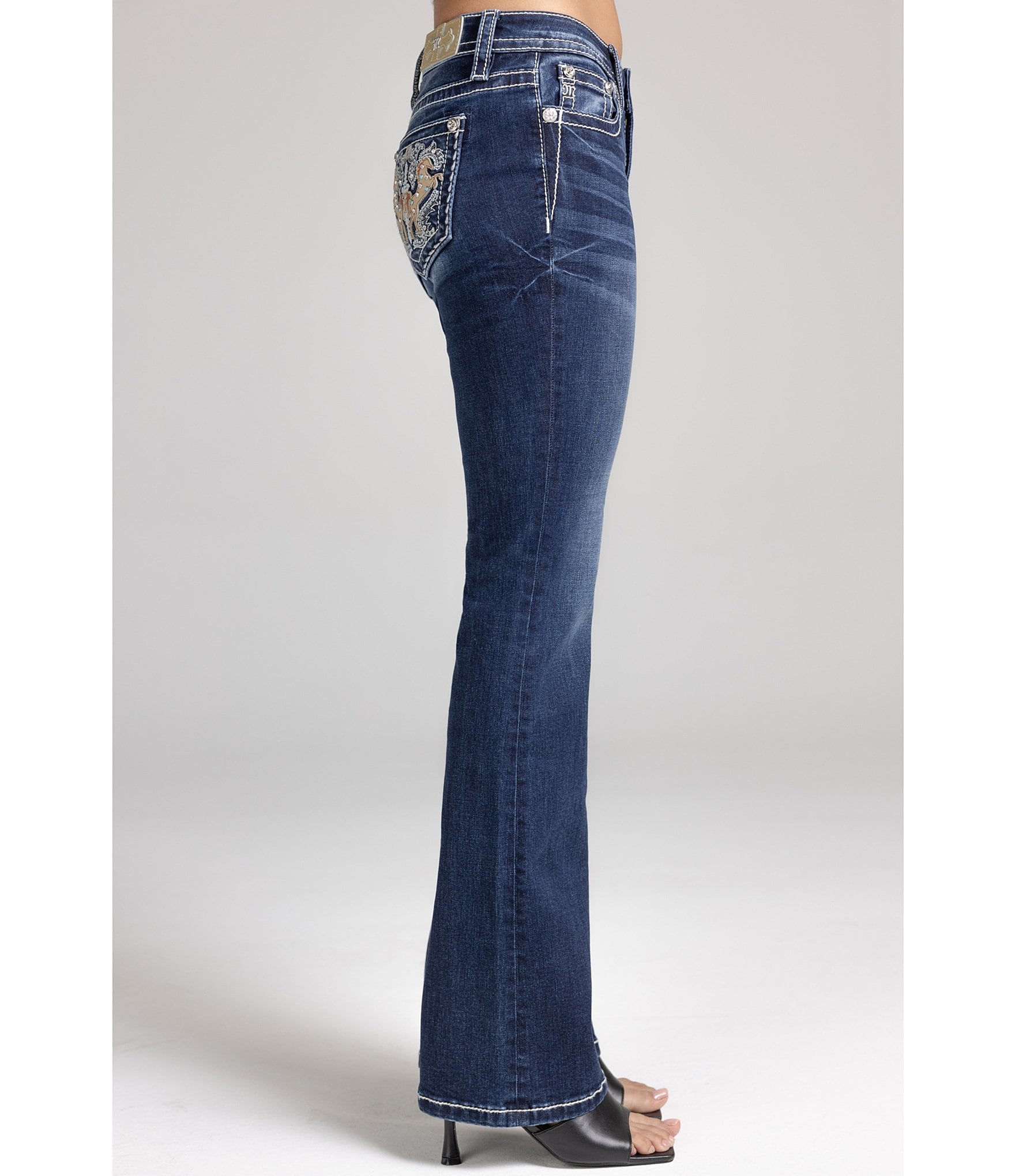 Miss Me Mid Rise Pony Pocket Bootcut Jeans