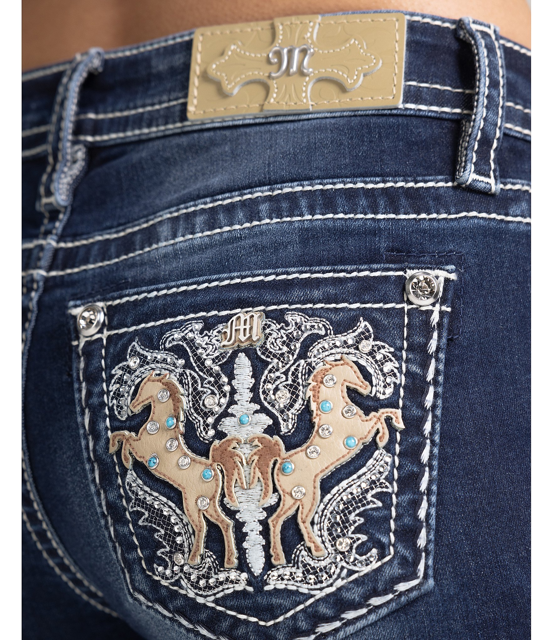 Miss Me Mid Rise Pony Pocket Bootcut Jeans