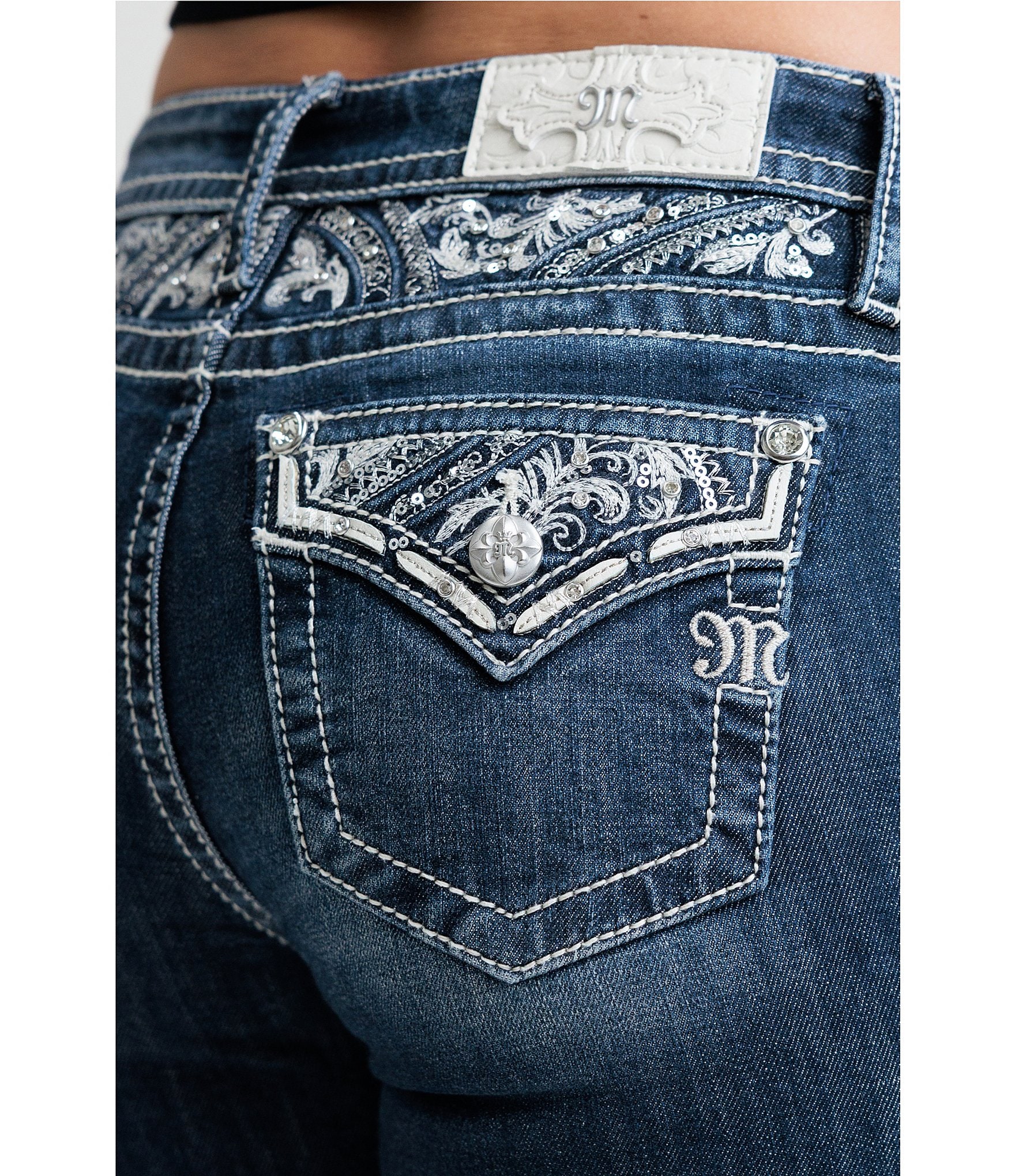 Miss Me Mid Rise Sequin Motif Bootcut Jeans