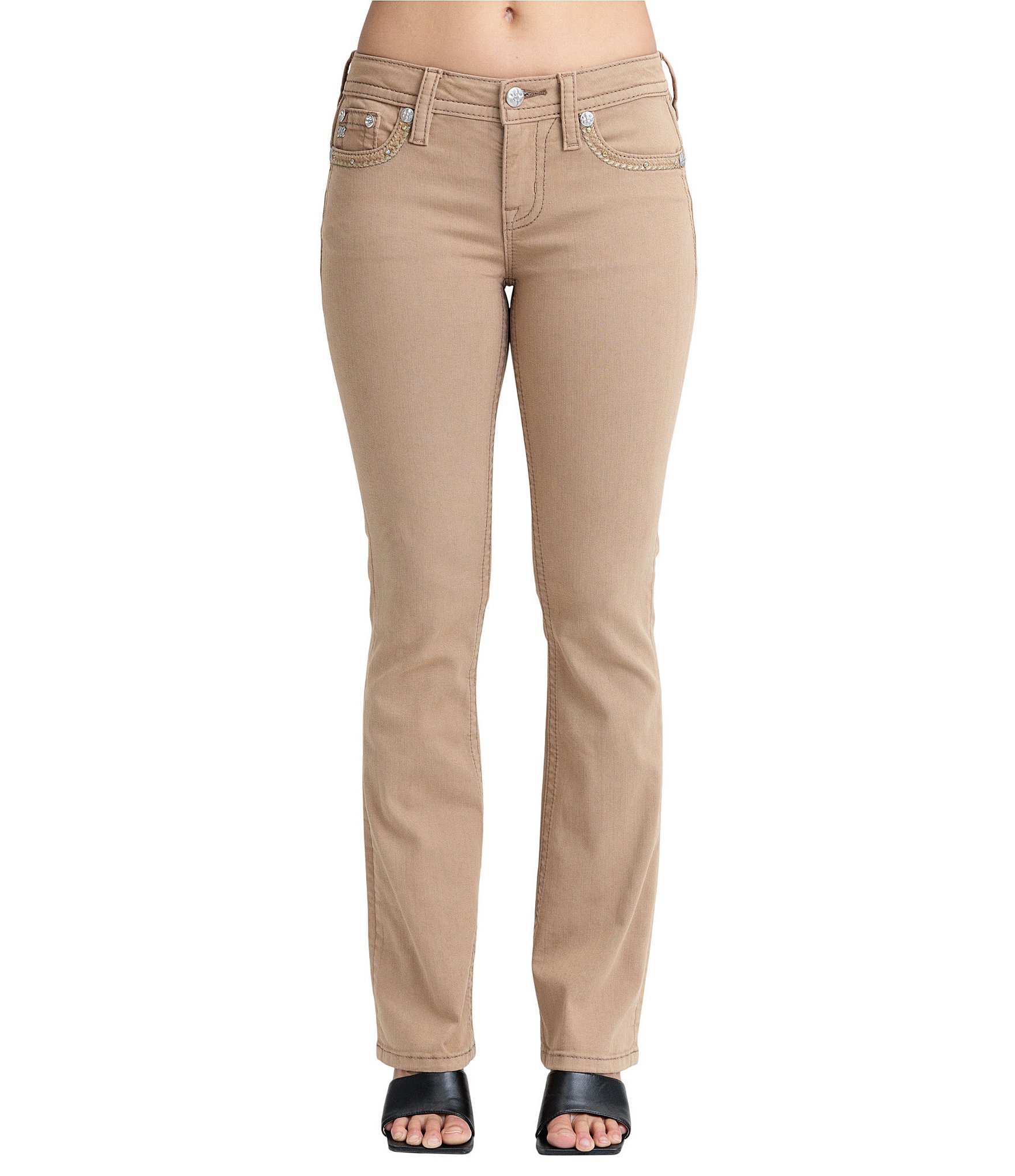 Miss Me Pretty Pocket Mid Rise Bootcut Leg Jeans