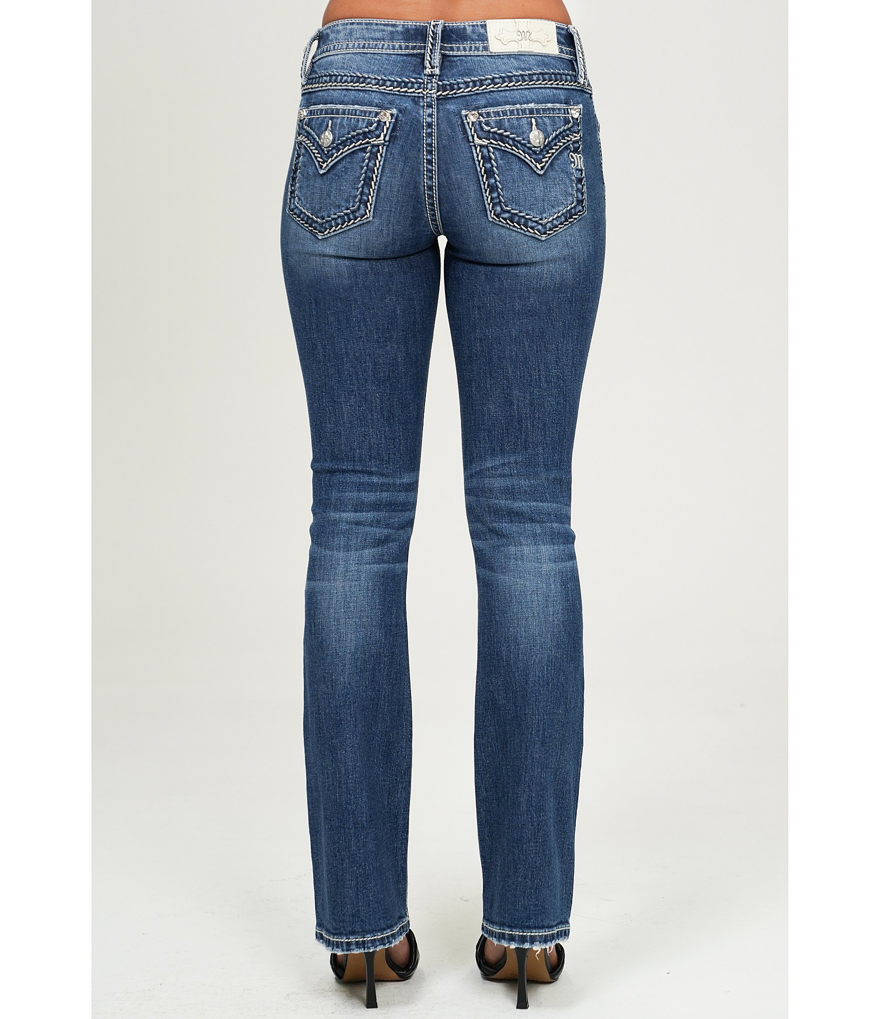 Miss Me Stitched Pocket Mid Rise Bootcut Jeans
