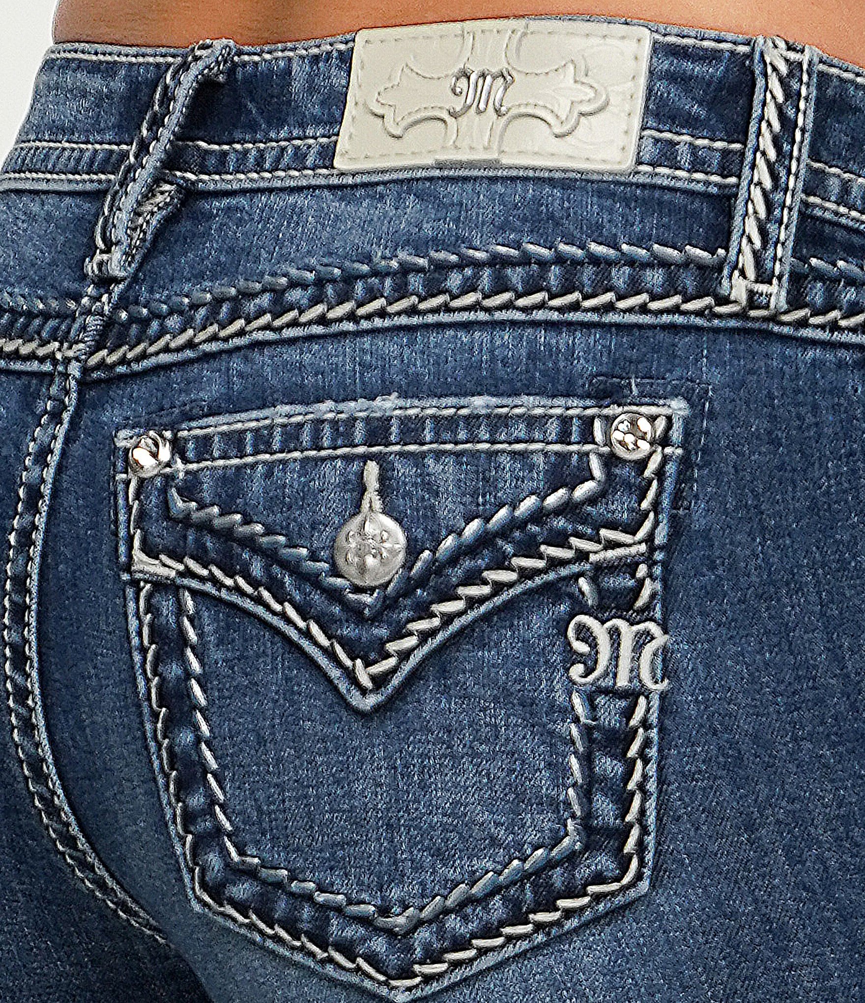Miss Me Stitched Pocket Mid Rise Bootcut Jeans